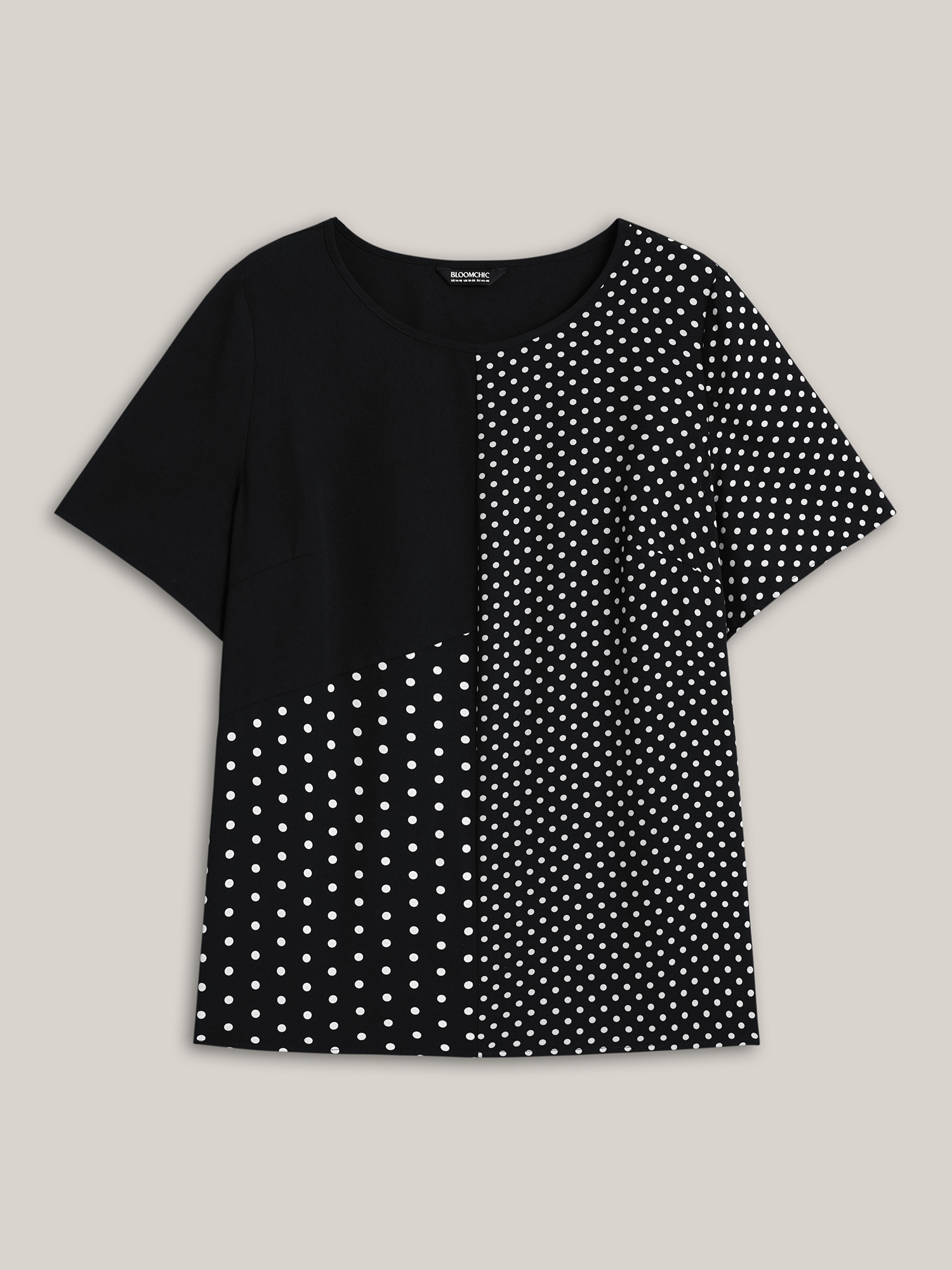 Plus Size Black Polka Dot Panelled A-Line Shirt Women Elegant Short sleeve Round Neck Everyday Blouses BloomChic 26/4X 