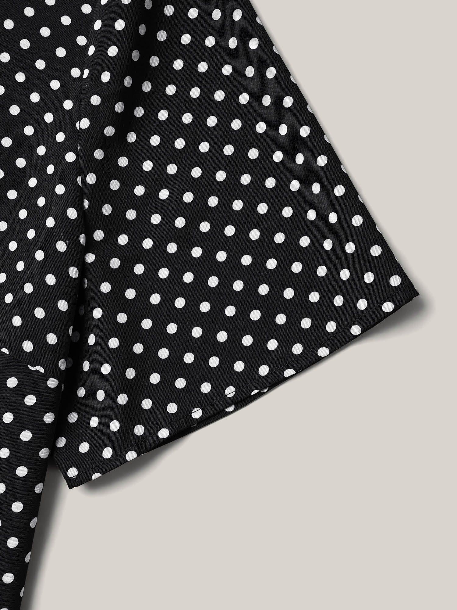 Plus Size Black Polka Dot Panelled A-Line Shirt Women Elegant Short sleeve Round Neck Everyday Blouses BloomChic 26/4X 