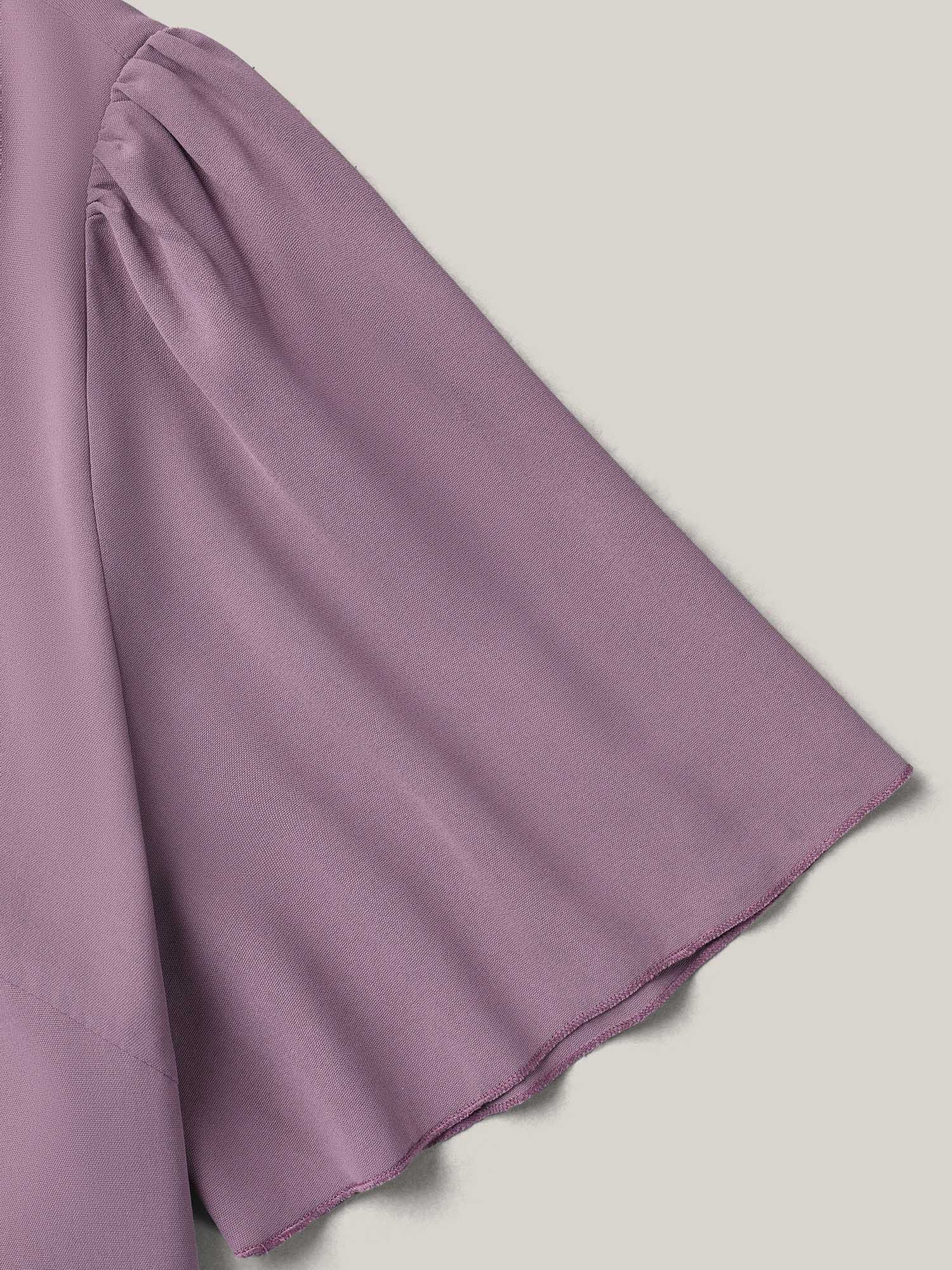 Plus Size Mauve Pleated-Front Flutter Sleeve Shirt Women At the Office Short sleeve V-neck Work Blouses BloomChic 14-16/1X 