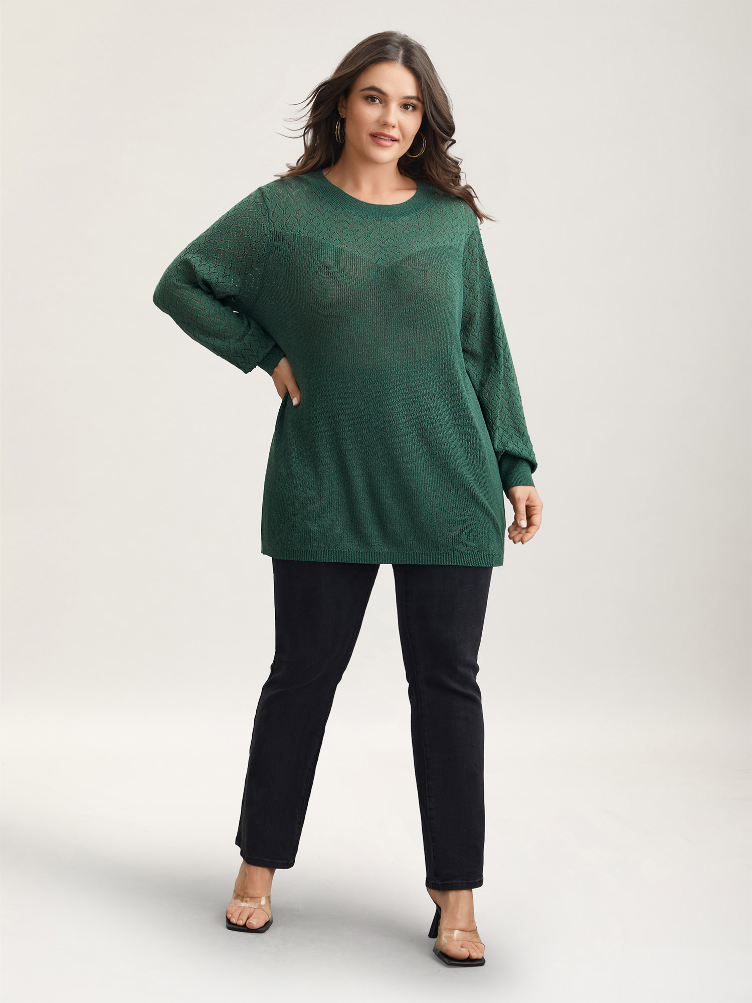 

Plus Size Cut-Out Textured Ribbed Hem Pullover Truegreen Women Casual Loose Long Sleeve Round Neck Everyday Pullovers BloomChic