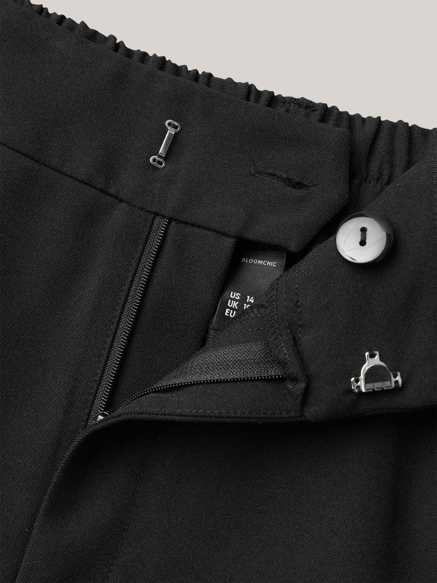 Plus Size Loop Decoration Flared Leg Pants Women Black At the Office Bootcut Mid Rise Work Pants BloomChic 14-16/1X 