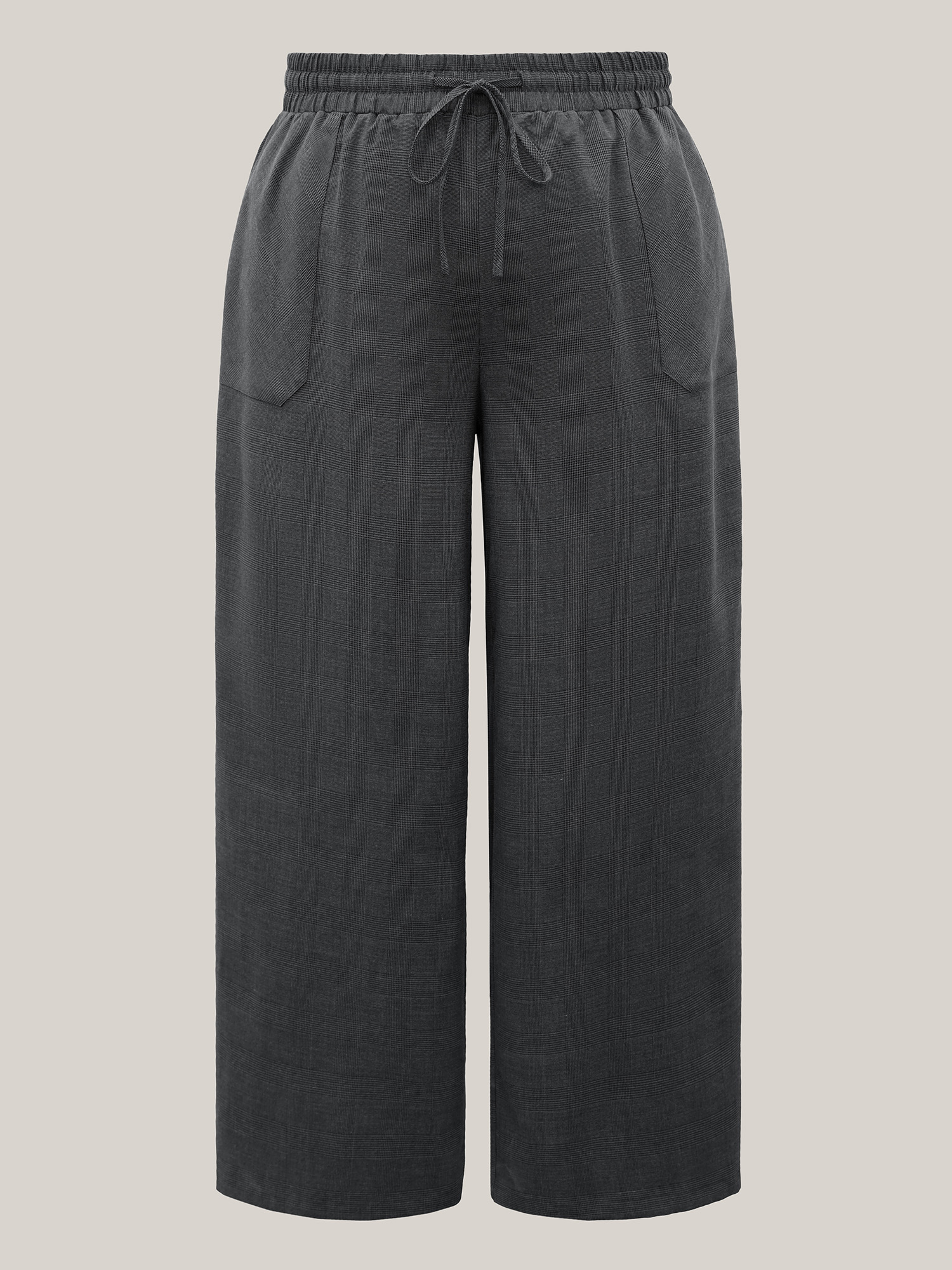 Plus Size Waist Drawstring Plaid Wide Leg Pants Women Black At the Office Wide Leg Mid Rise Work Pants BloomChic 26/4X 