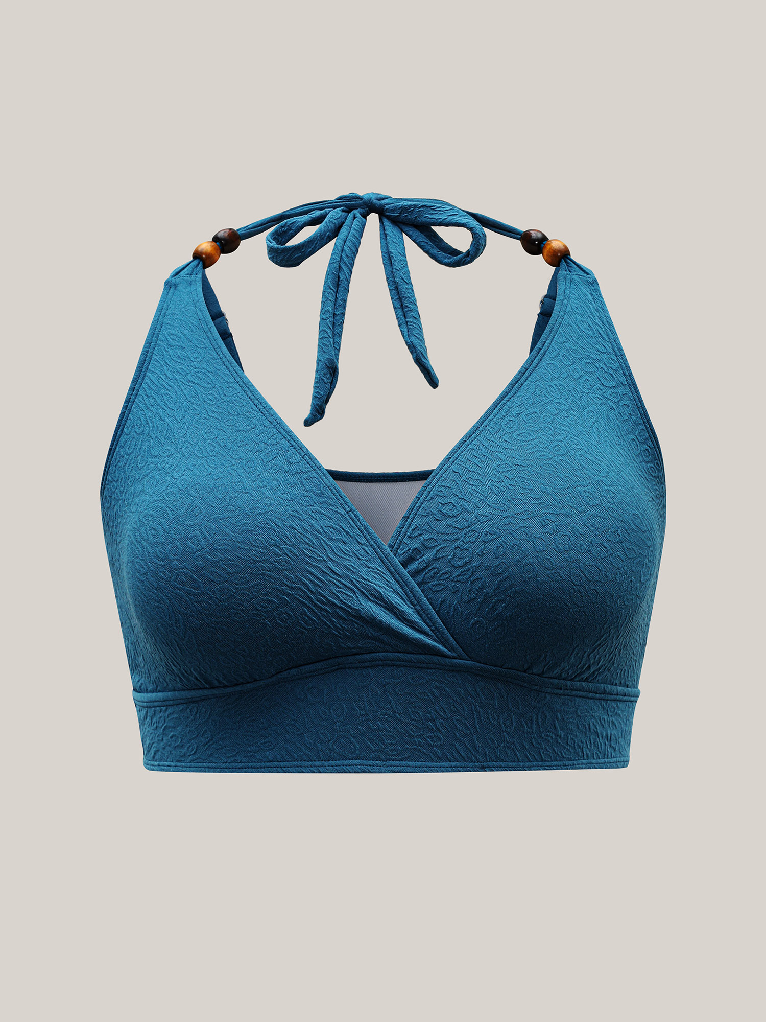 Plus Size Surplice Neck Textured Lace Swim Top Women`s Swimwear Aegean Beach Tie knot High stretch Skinny Overlap Collar Curve Swim Tops BloomChic 26/4X 