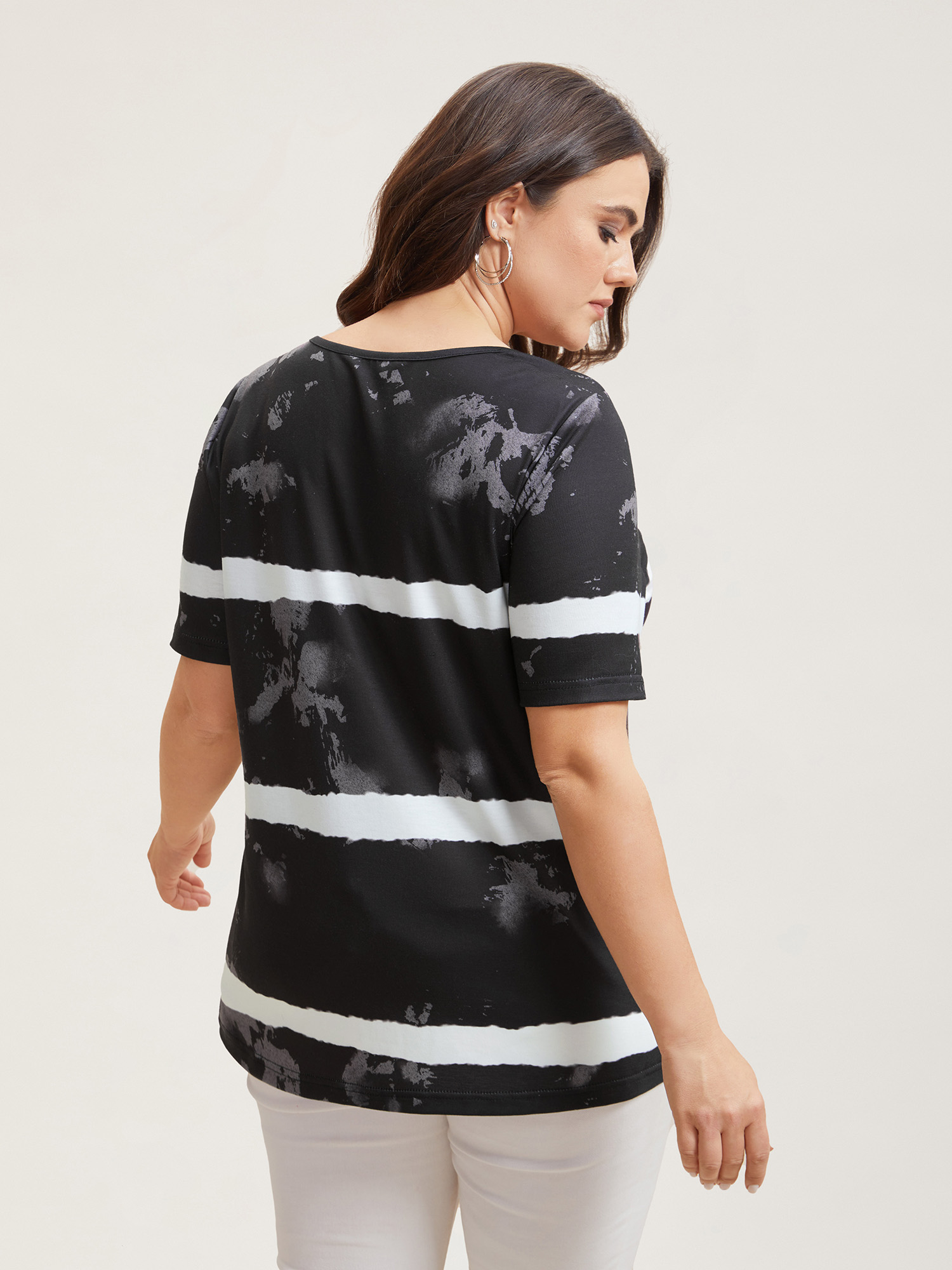 Plus Size Tie-Dye Gradient Stripes Round Neck T-Shirt Multicolor Women Casual Non Round Neck Everyday T-shirts BloomChic 26/4X 