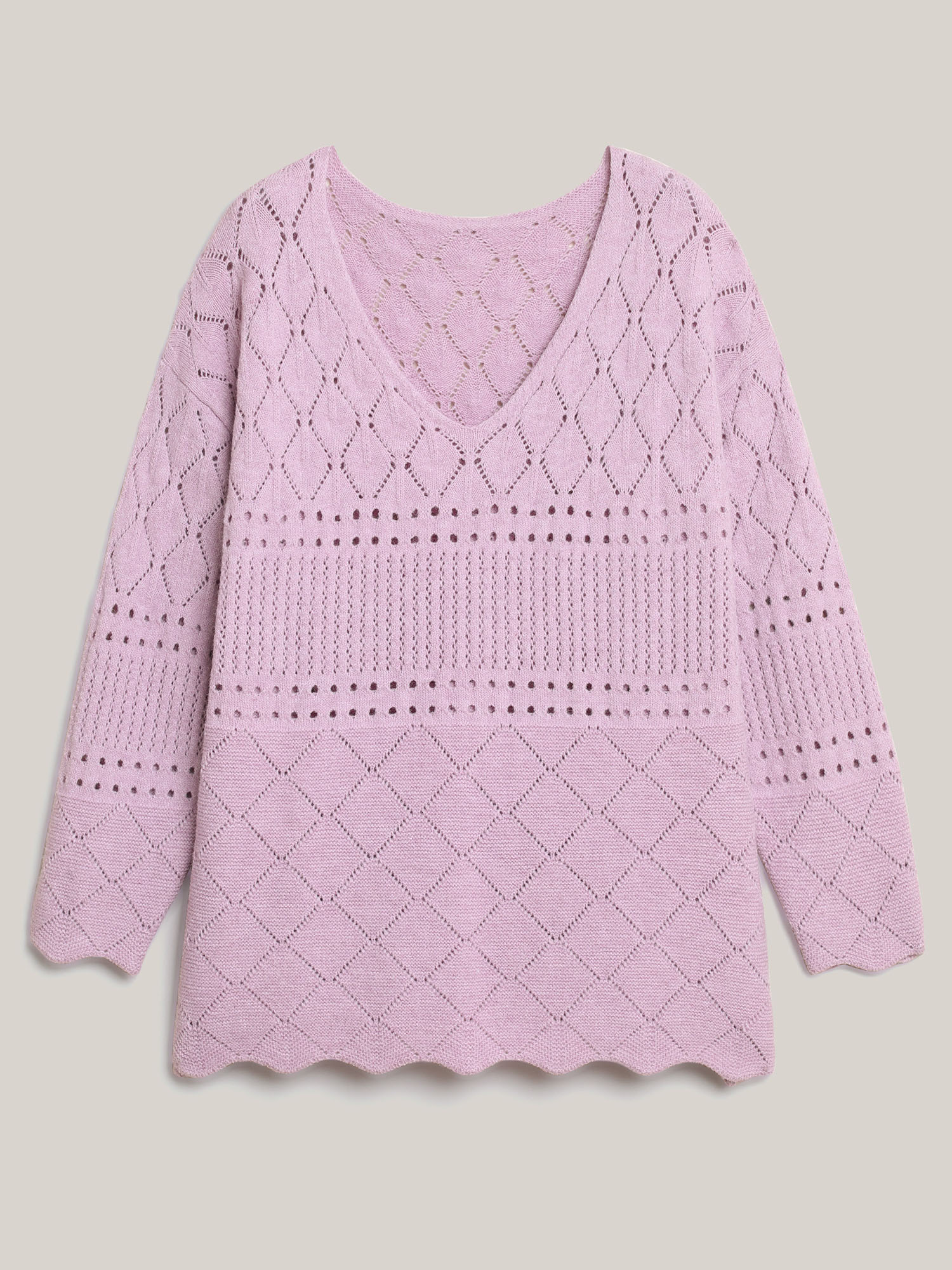 

Plus Size Cut-Out Textured V-Neck Pullover Lilac Women Casual Loose Long Sleeve V-neck Everyday Pullovers BloomChic