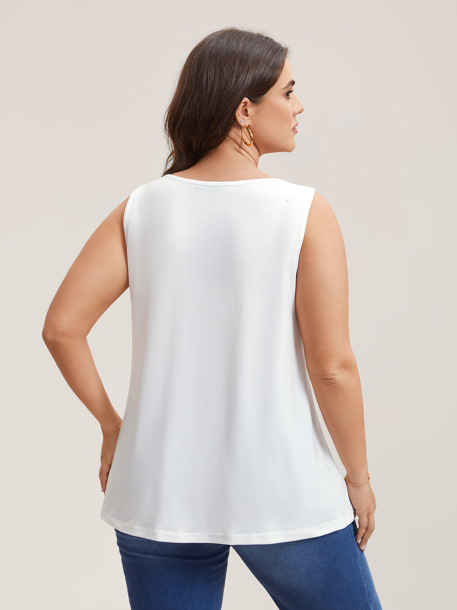 Plus Size Multi-Color Feather Print Stretchy Vest Women Opticwhite Casual Non Round Neck Everyday Tank Tops Camis BloomChic 22-24/3X 