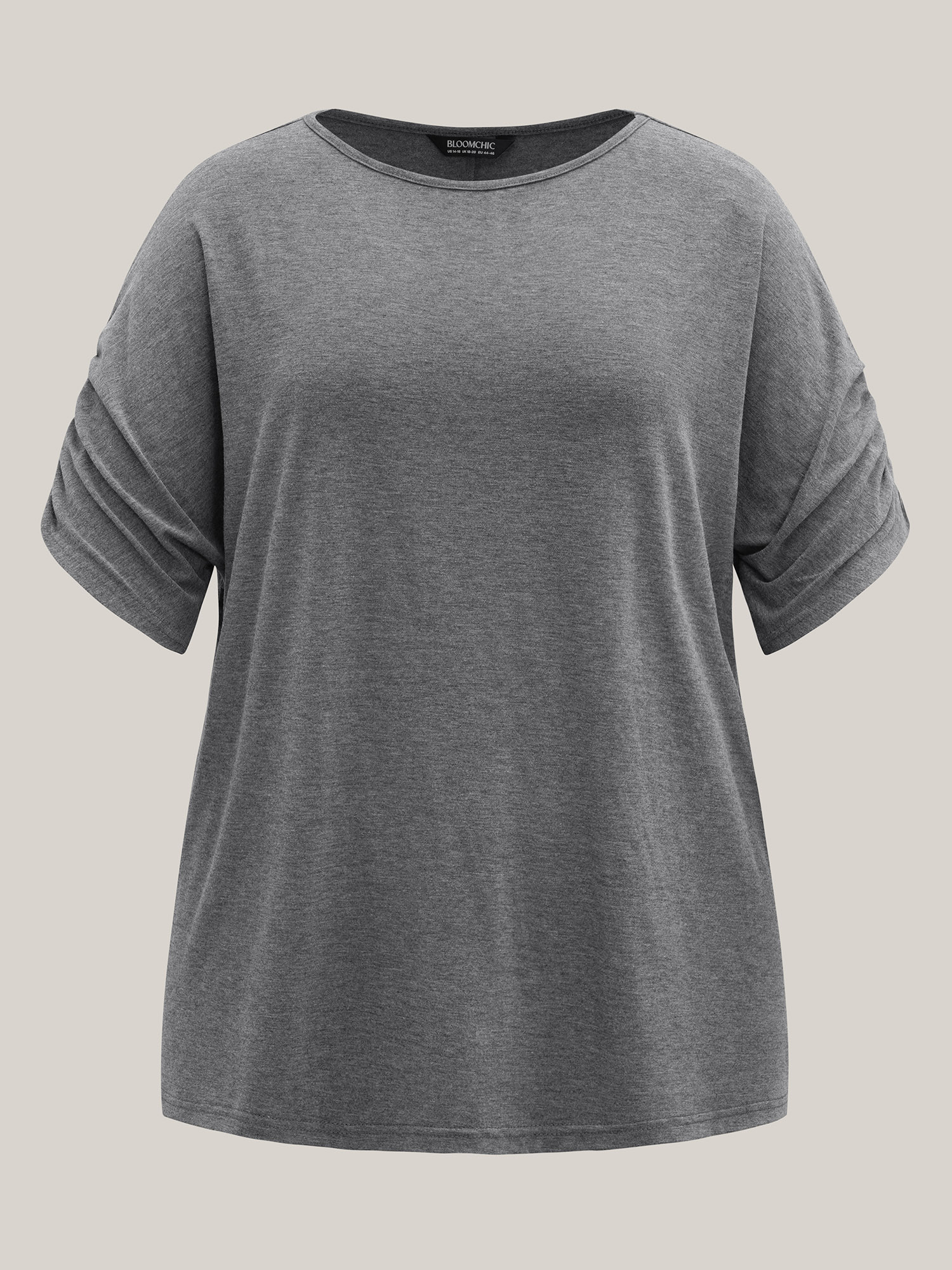 

Plus Size Stretchy Solid Color Gathered Sleeve T-Shirt DimGray Women Casual Gathered Round Neck Everyday T-shirts BloomChic