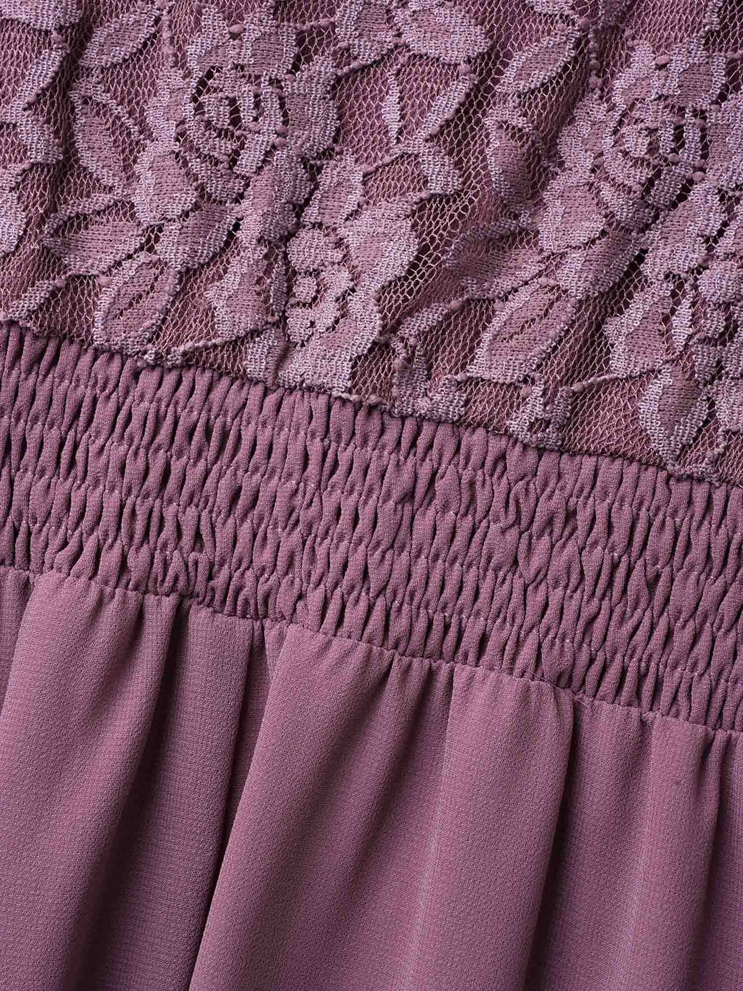 Plus Size Chiffon Lace Waist-Defining Midi Dress Heather Women Elegant Texture Round Neck Short sleeve Curvy BloomChic 10/M 