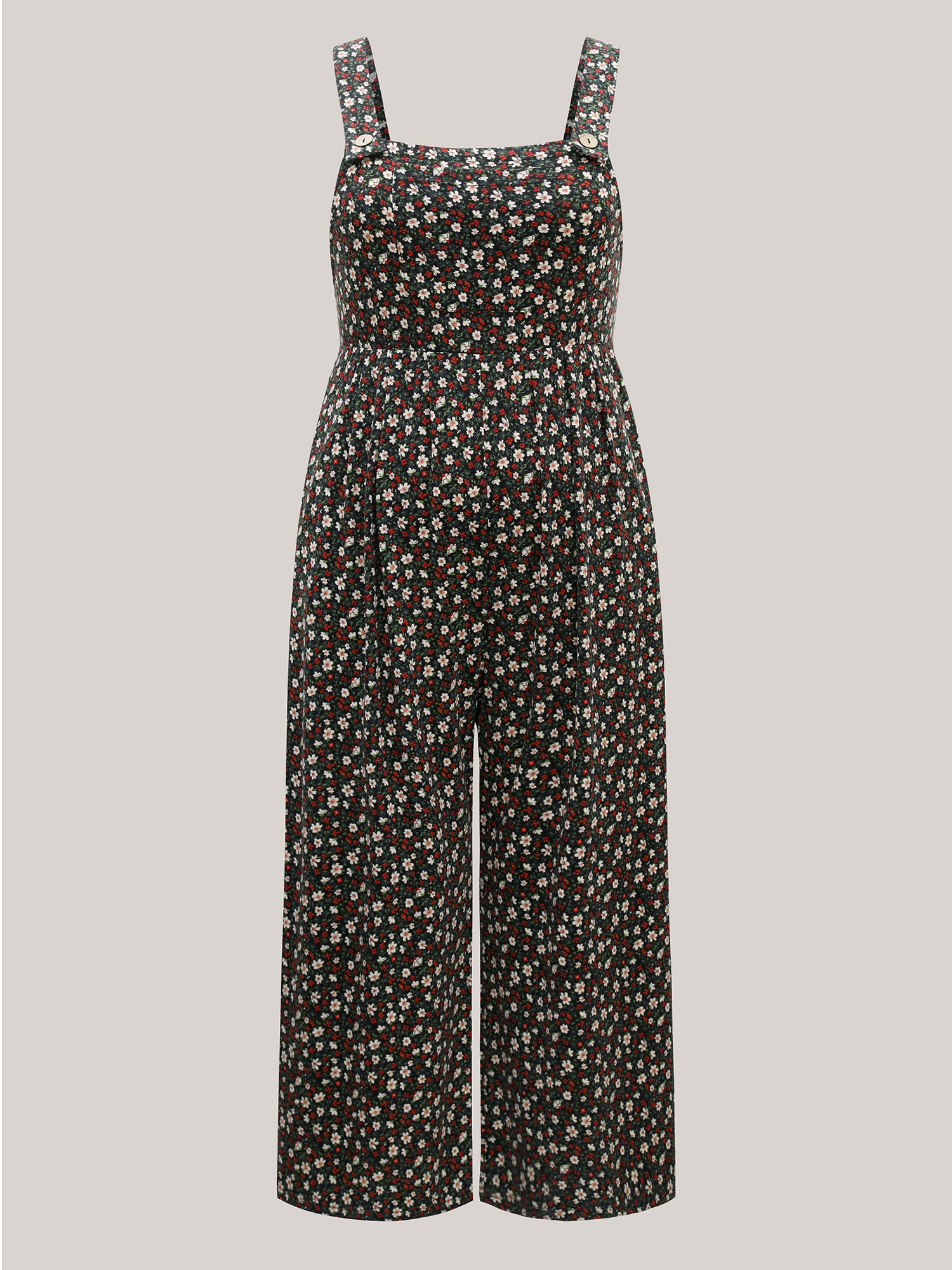 Plus Size BlackFlower Ditsy Floral Print Cami Straight-Leg Jumpsuit Women Casual Sleeveless Non Everyday Loose Jumpsuits BloomChic 30/6X 