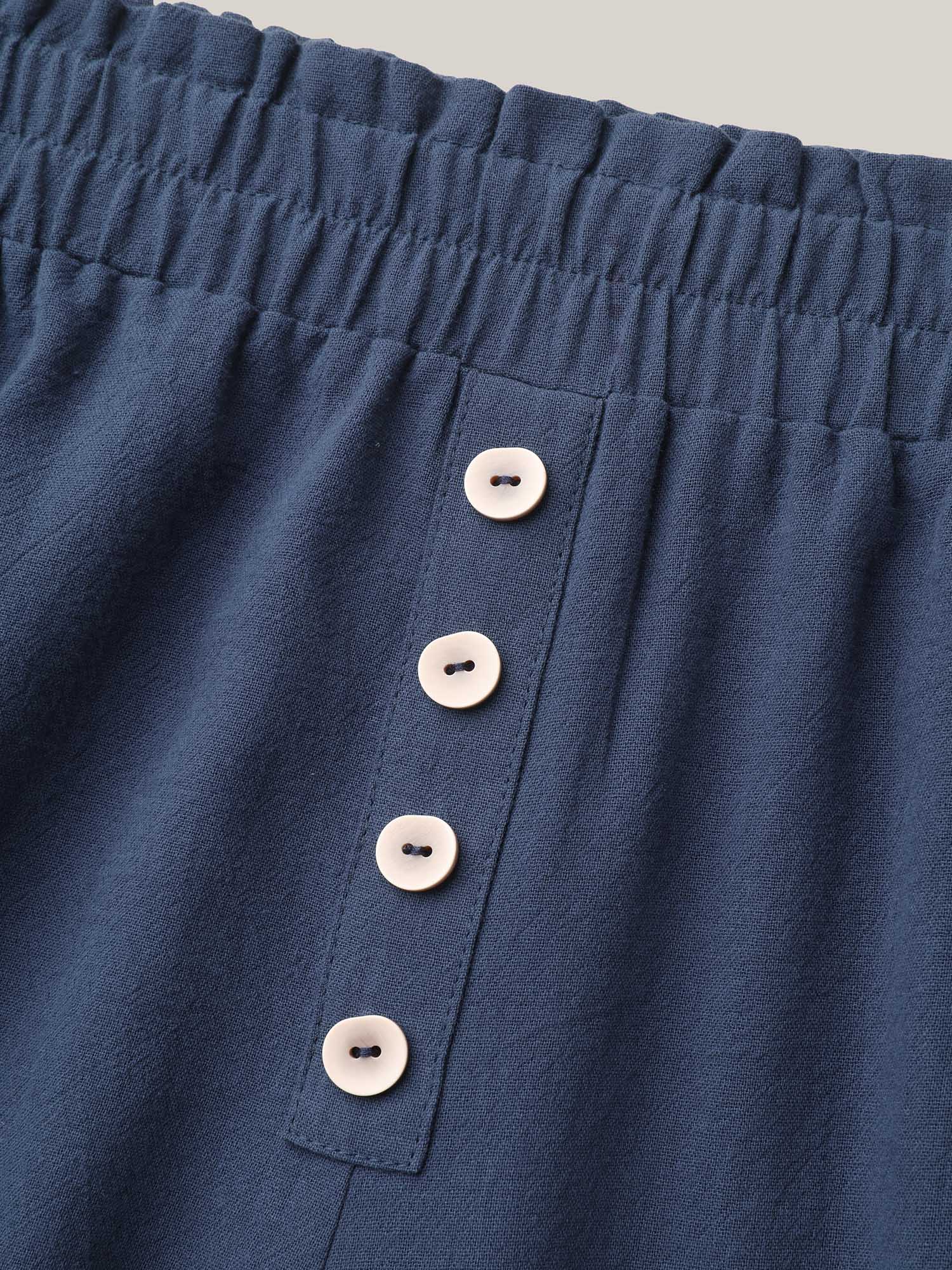 Plus Size Buckle Buttons Straight-Leg Pull On Pants Women Indigo Resort Straight Leg Mid Rise Vacation Pants BloomChic 26/4X 
