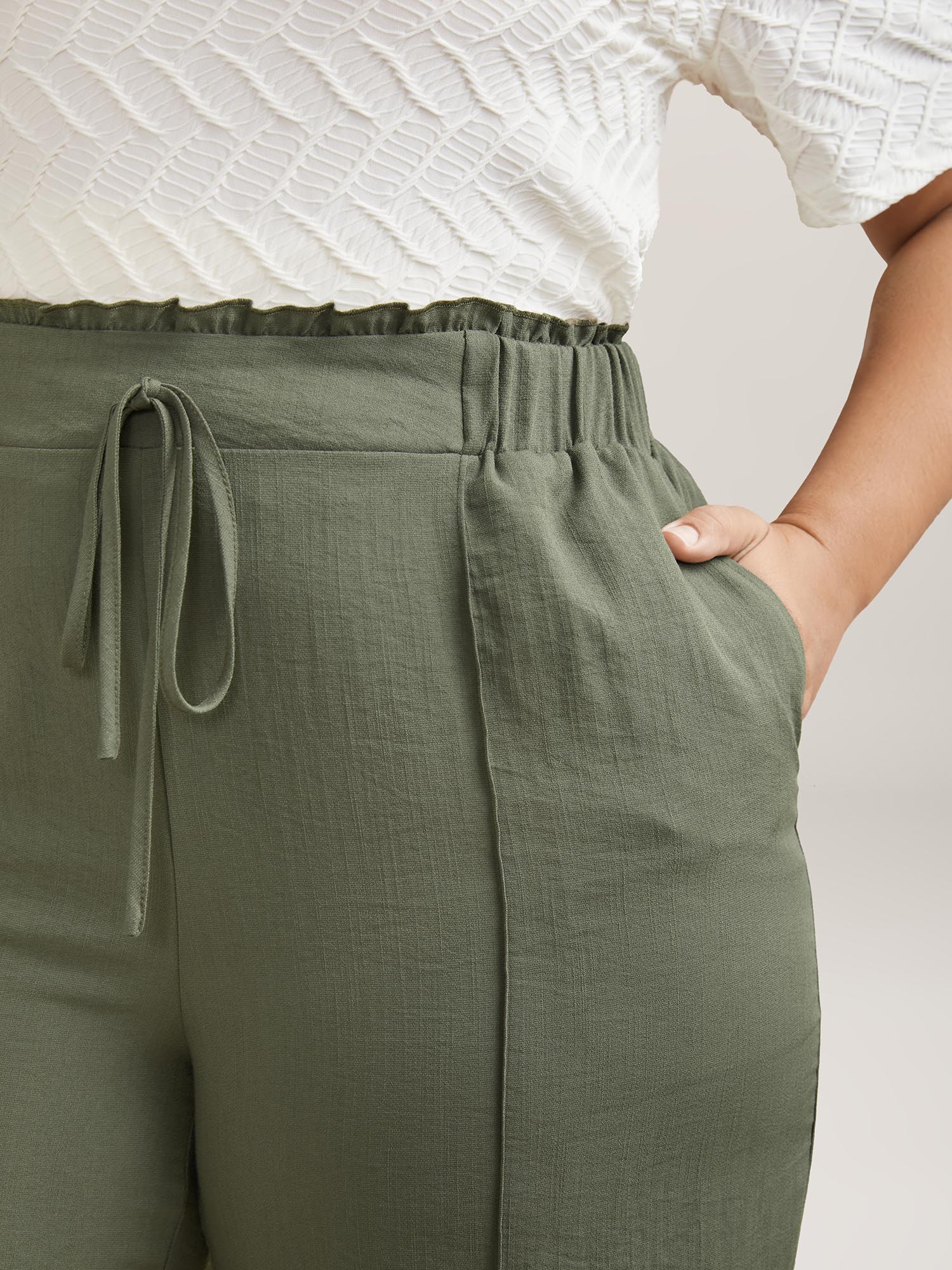 Plus Size Waist Drawstring Seamed Straight Pants Women Sage Casual Straight Leg Mid Rise Everyday Pants BloomChic 22-24/3X 
