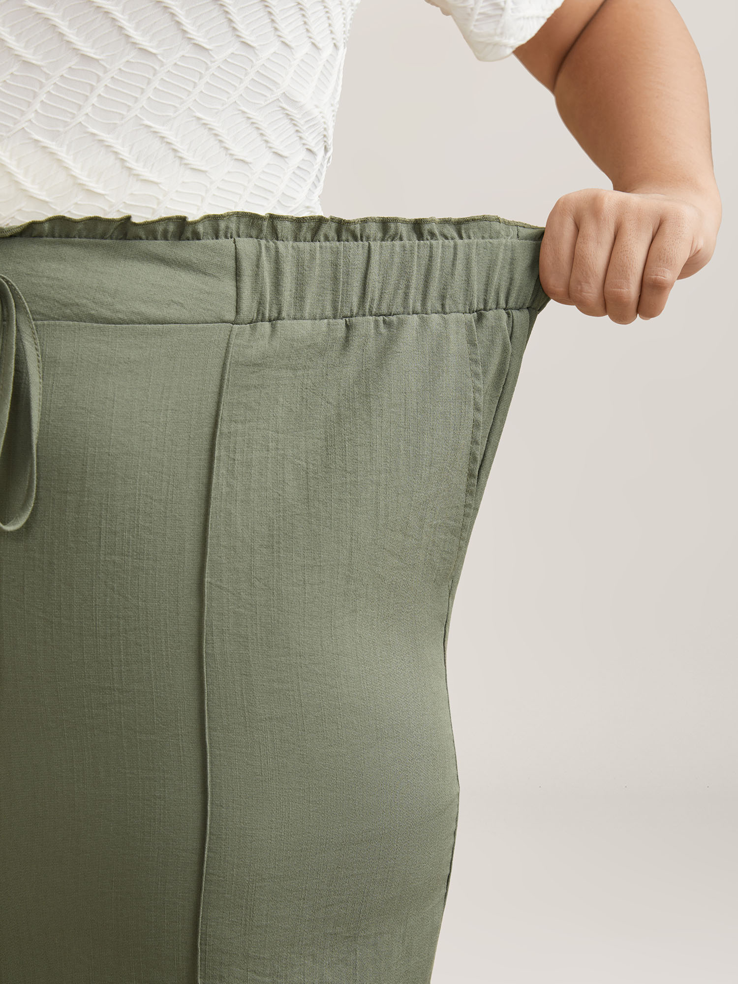 Plus Size Waist Drawstring Seamed Straight Pants Women Sage Casual Straight Leg Mid Rise Everyday Pants BloomChic 22-24/3X 
