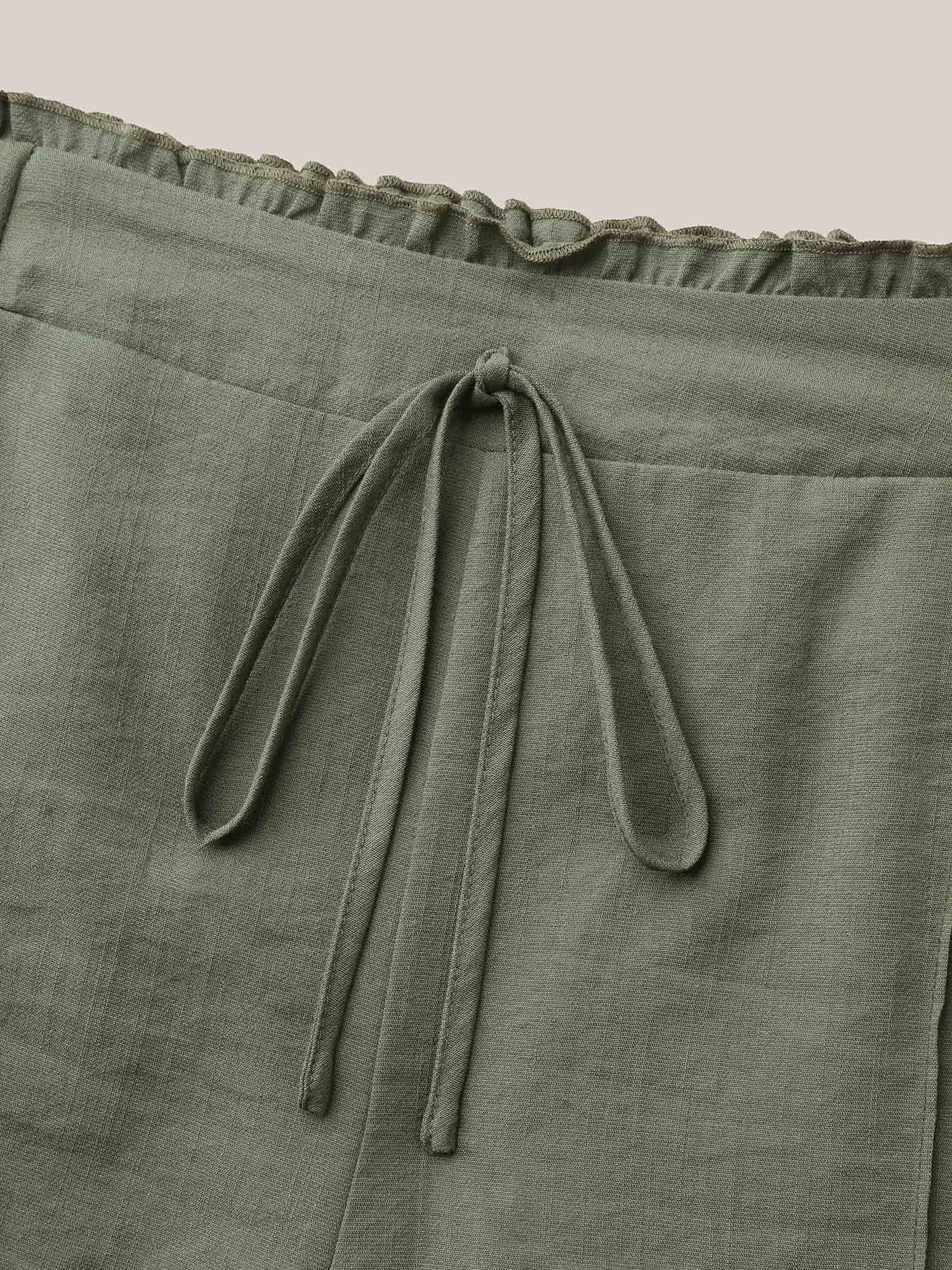 Plus Size Waist Drawstring Seamed Straight Pants Women Sage Casual Straight Leg Mid Rise Everyday Pants BloomChic 22-24/3X 