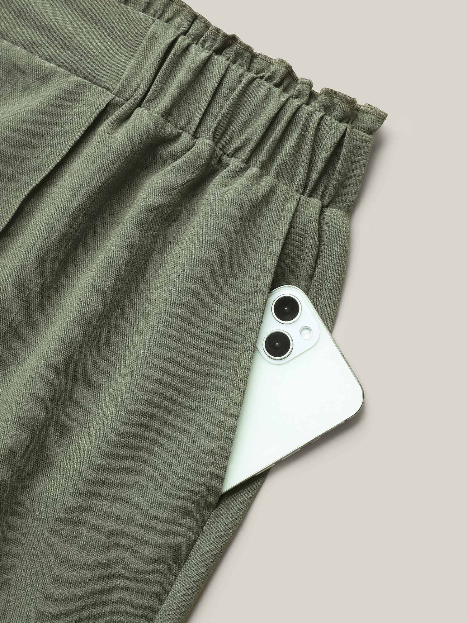 Plus Size Waist Drawstring Seamed Straight Pants Women Sage Casual Straight Leg Mid Rise Everyday Pants BloomChic 22-24/3X 