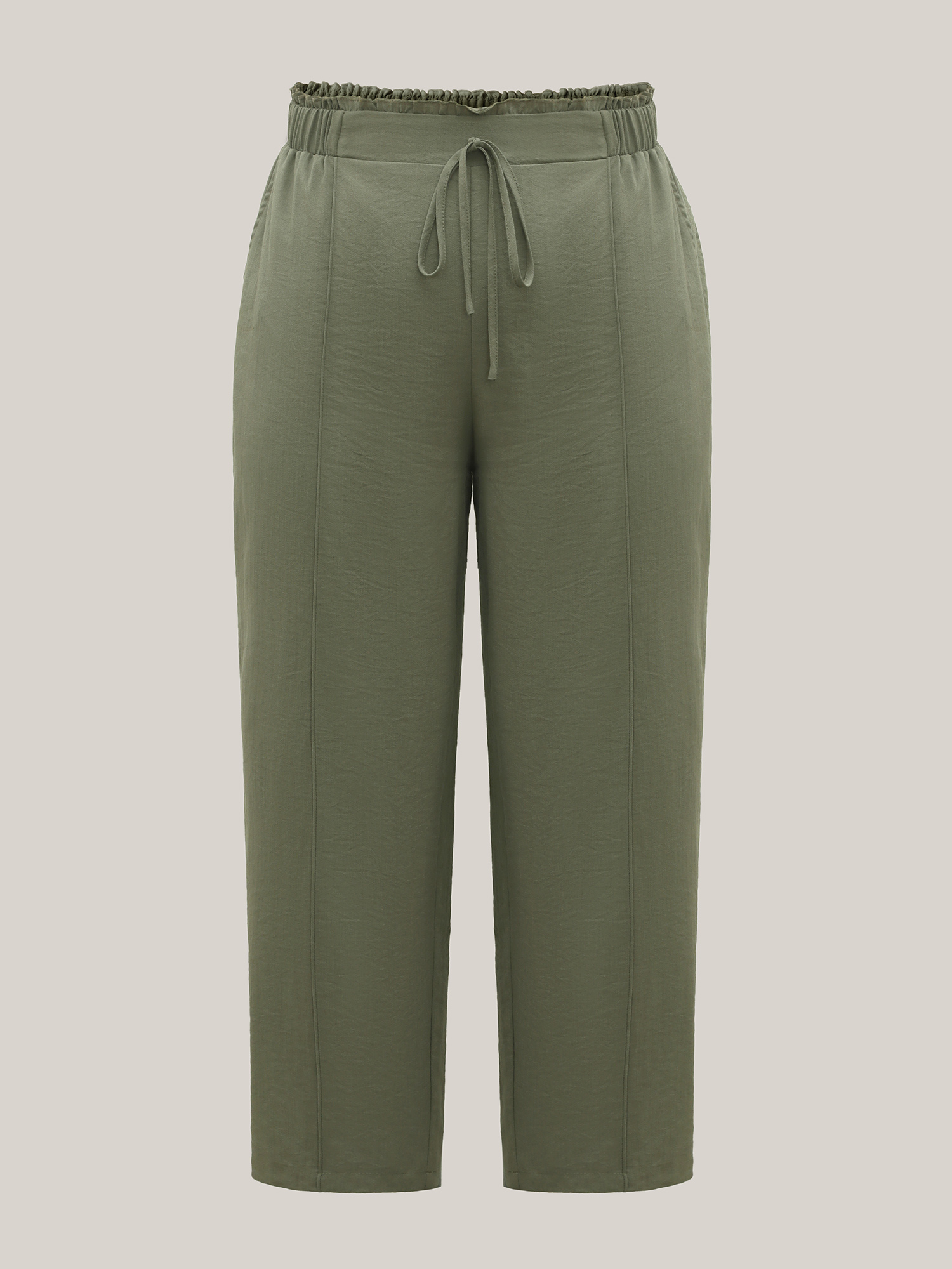 Plus Size Waist Drawstring Seamed Straight Pants Women Sage Casual Straight Leg Mid Rise Everyday Pants BloomChic 22-24/3X 