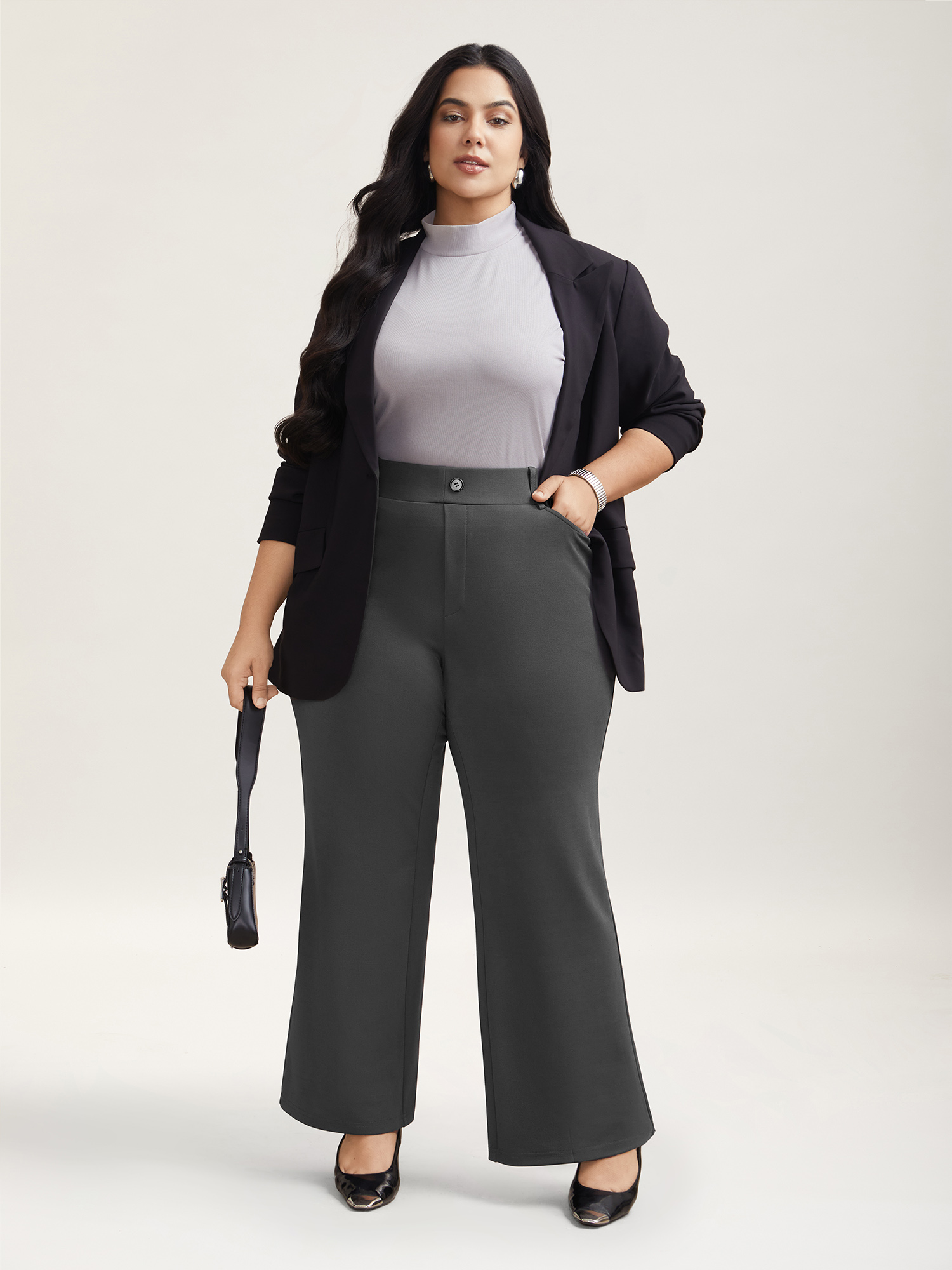 Plus Size No-Waist Gap High Rise Flared Pants Women DimGray At the Office Bootcut Mid Rise Work Pants BloomChic 18-20/2X 