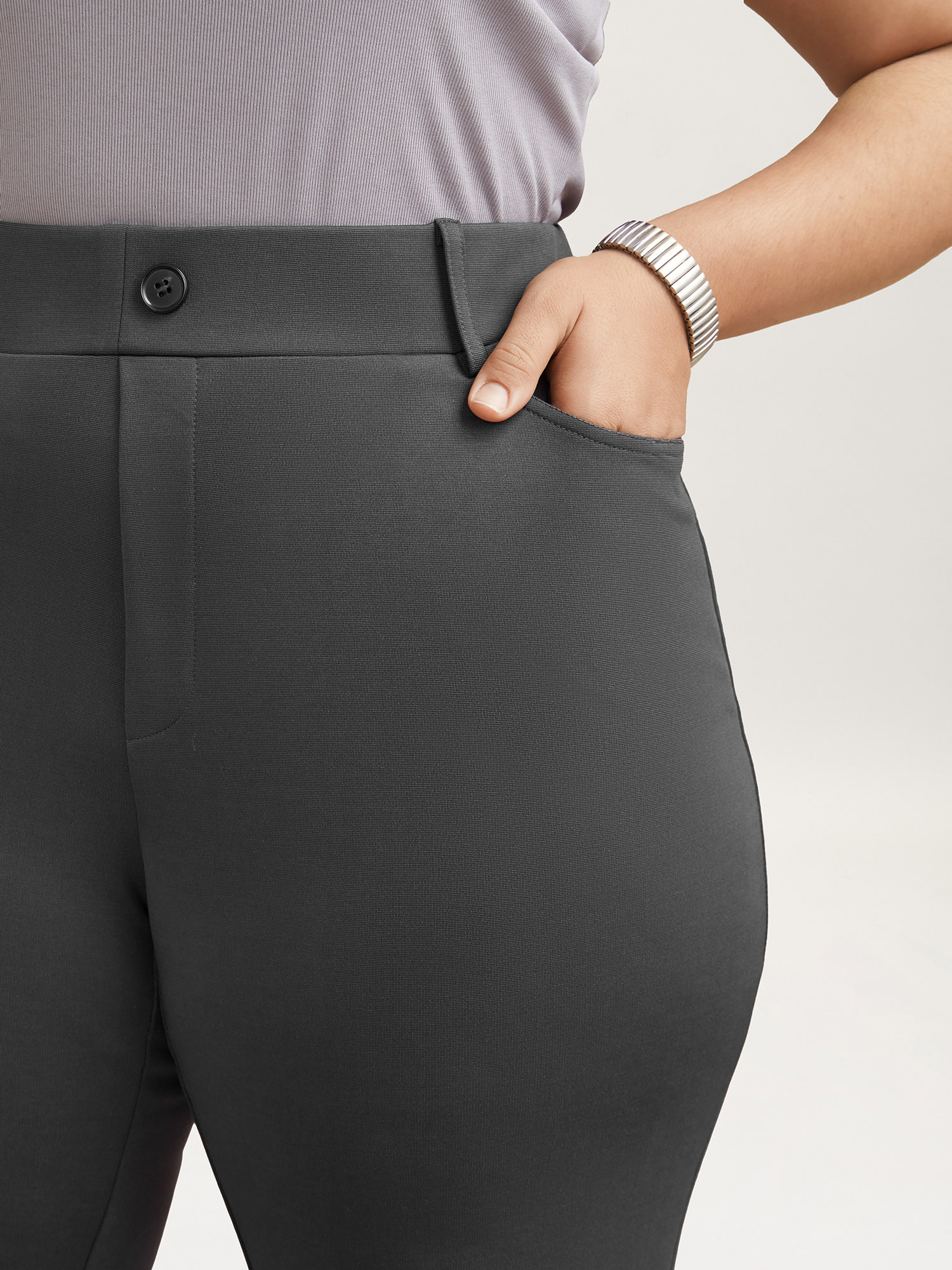 Plus Size No-Waist Gap High Rise Flared Pants Women DimGray At the Office Bootcut Mid Rise Work Pants BloomChic 18-20/2X 