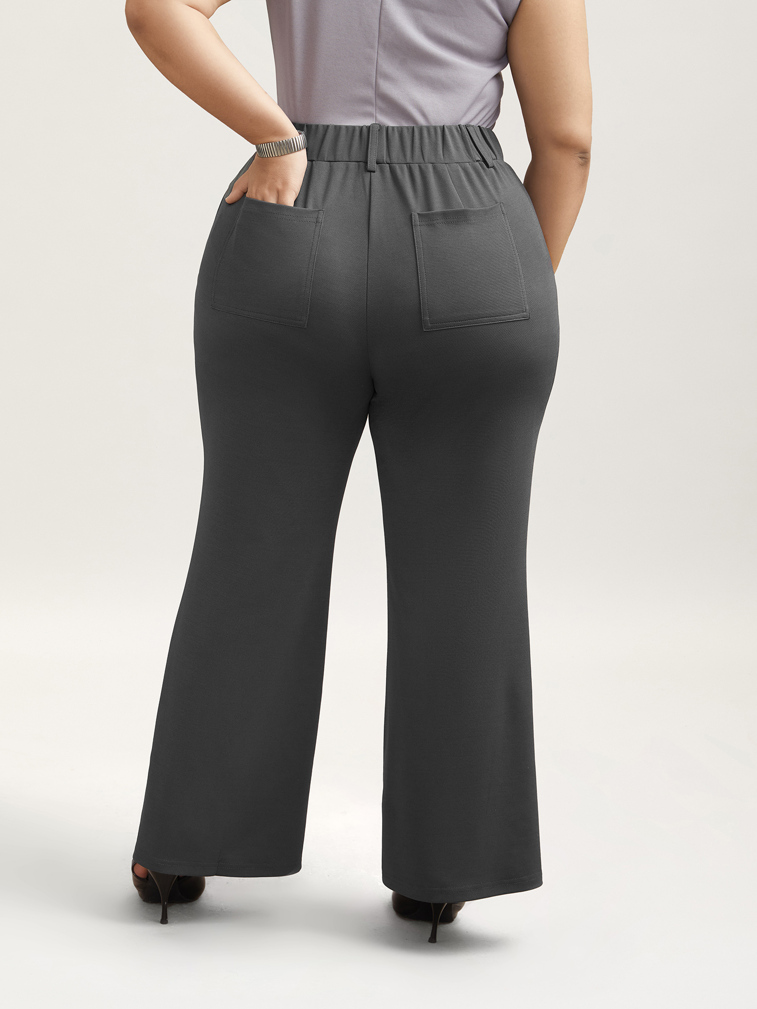 Plus Size No-Waist Gap High Rise Flared Pants Women DimGray At the Office Bootcut Mid Rise Work Pants BloomChic 18-20/2X 