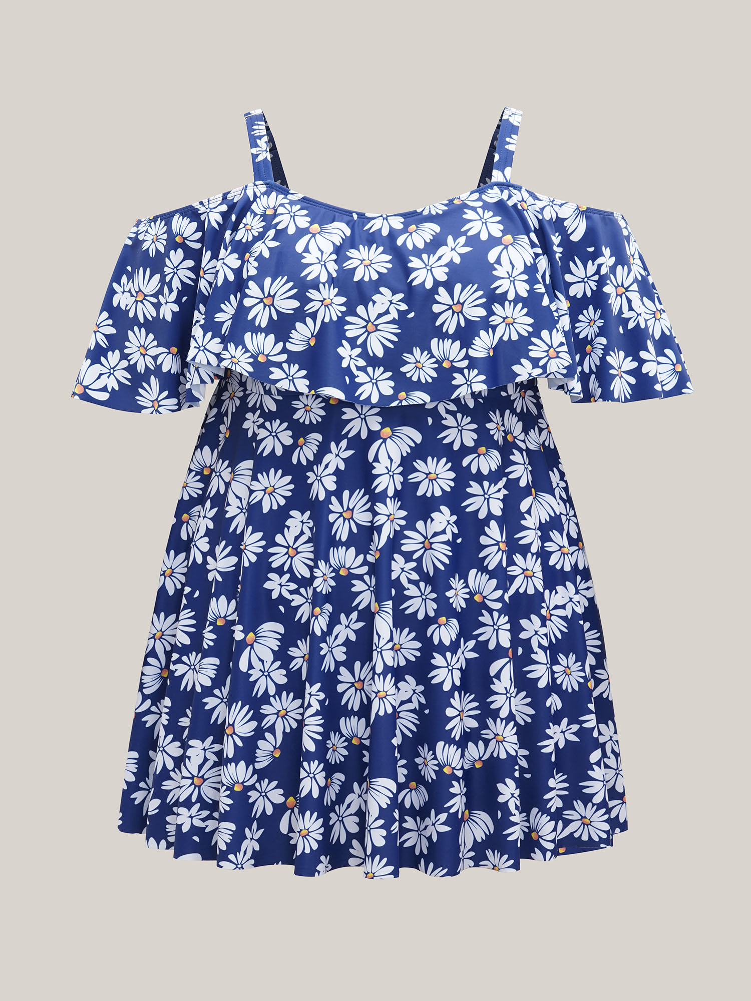 Plus Size Floral Print Cold-Shoulder Swim Dress Women`s Swimwear Aegean Beach Bodycon One-shoulder neck High stretch Curve Swim Dresses BloomChic 18-20/2X 