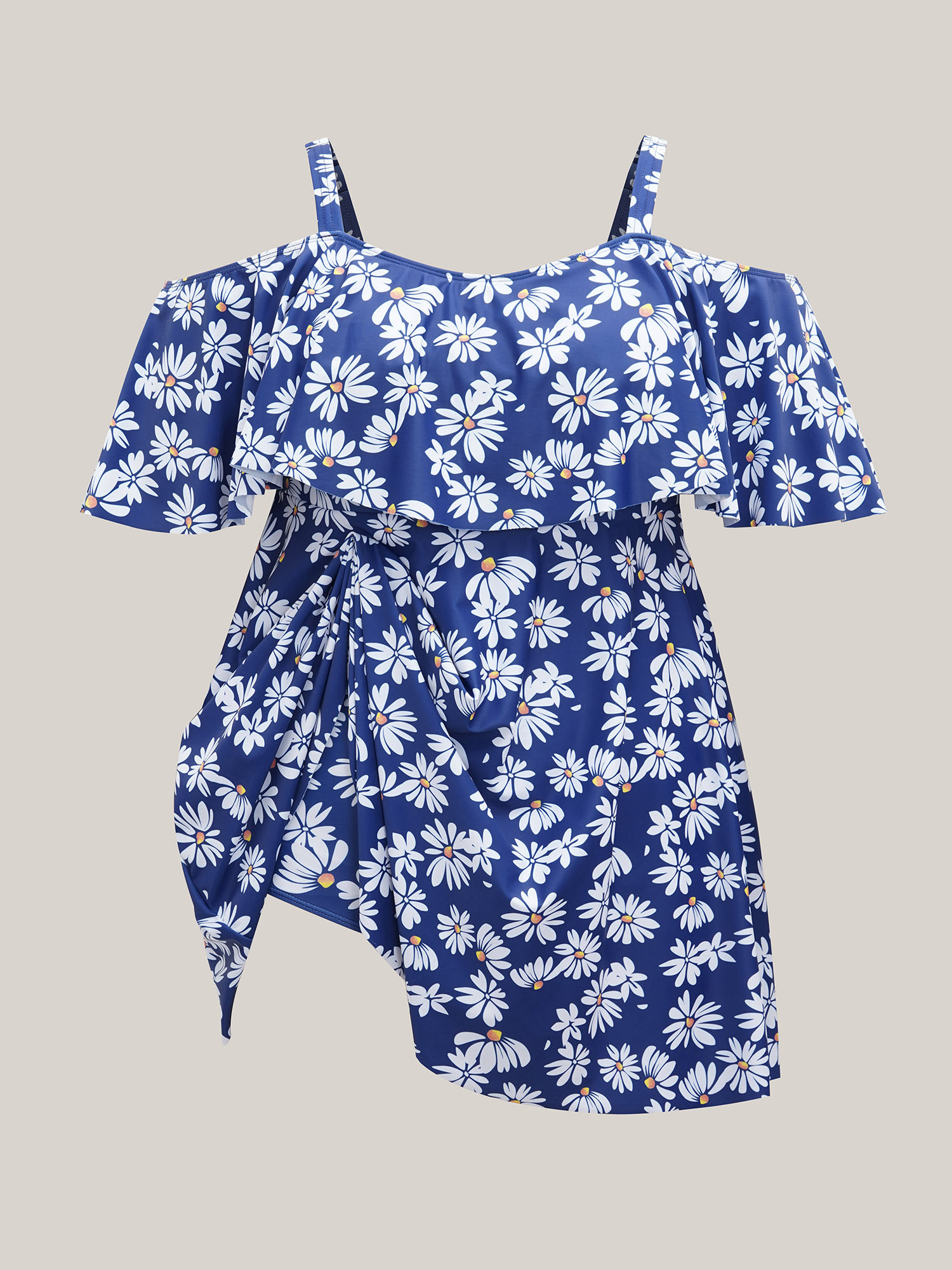 Plus Size Floral Print Cold-Shoulder Swim Dress Women`s Swimwear Aegean Beach Bodycon One-shoulder neck High stretch Curve Swim Dresses BloomChic 18-20/2X 