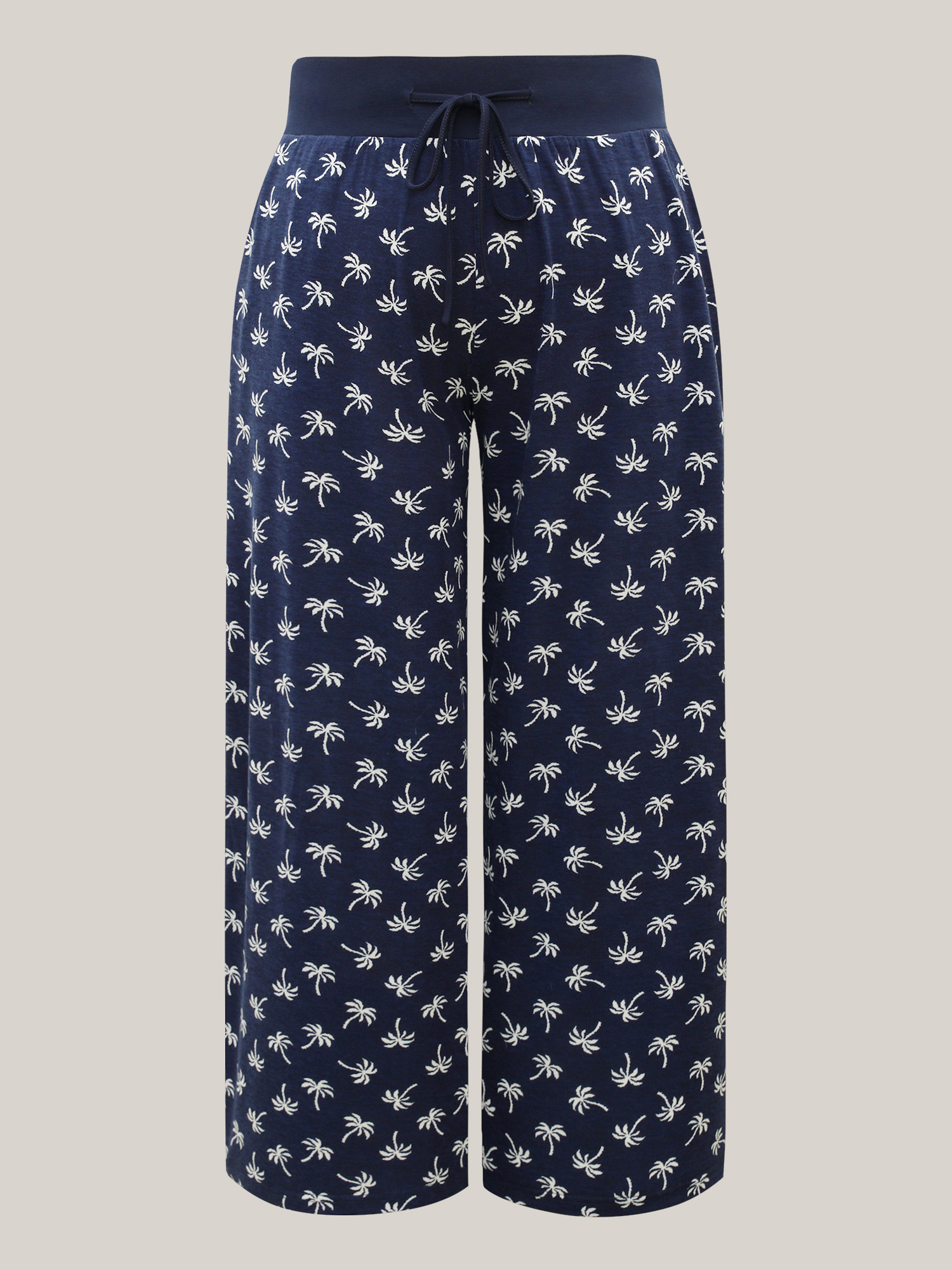 Plus Size Color Block Printed Drawstring Straight Pants Women Indigo Resort Wide Leg Mid Rise Vacation Pants BloomChic 14-16/1X 