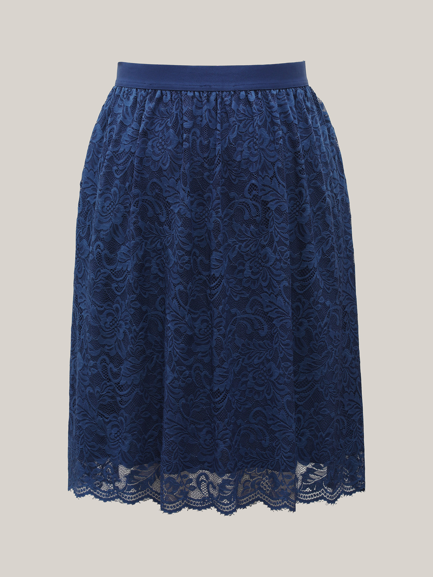 Plus Size Stretchy-Waist Pleated Lace Midi Skirt Women Indigo Elegant Tiered Low stretch Side seam pocket Everyday Skirts BloomChic 14-16/1X 