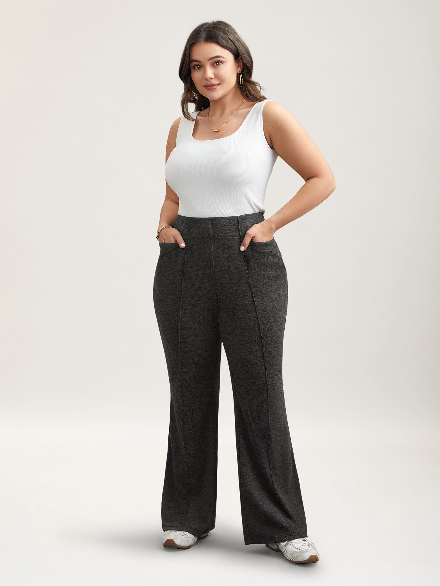 

Plus Size Heather Midi-Rise Bootcut Pants Women DimGray Elegant Bootcut Mid Rise Everyday Pants BloomChic