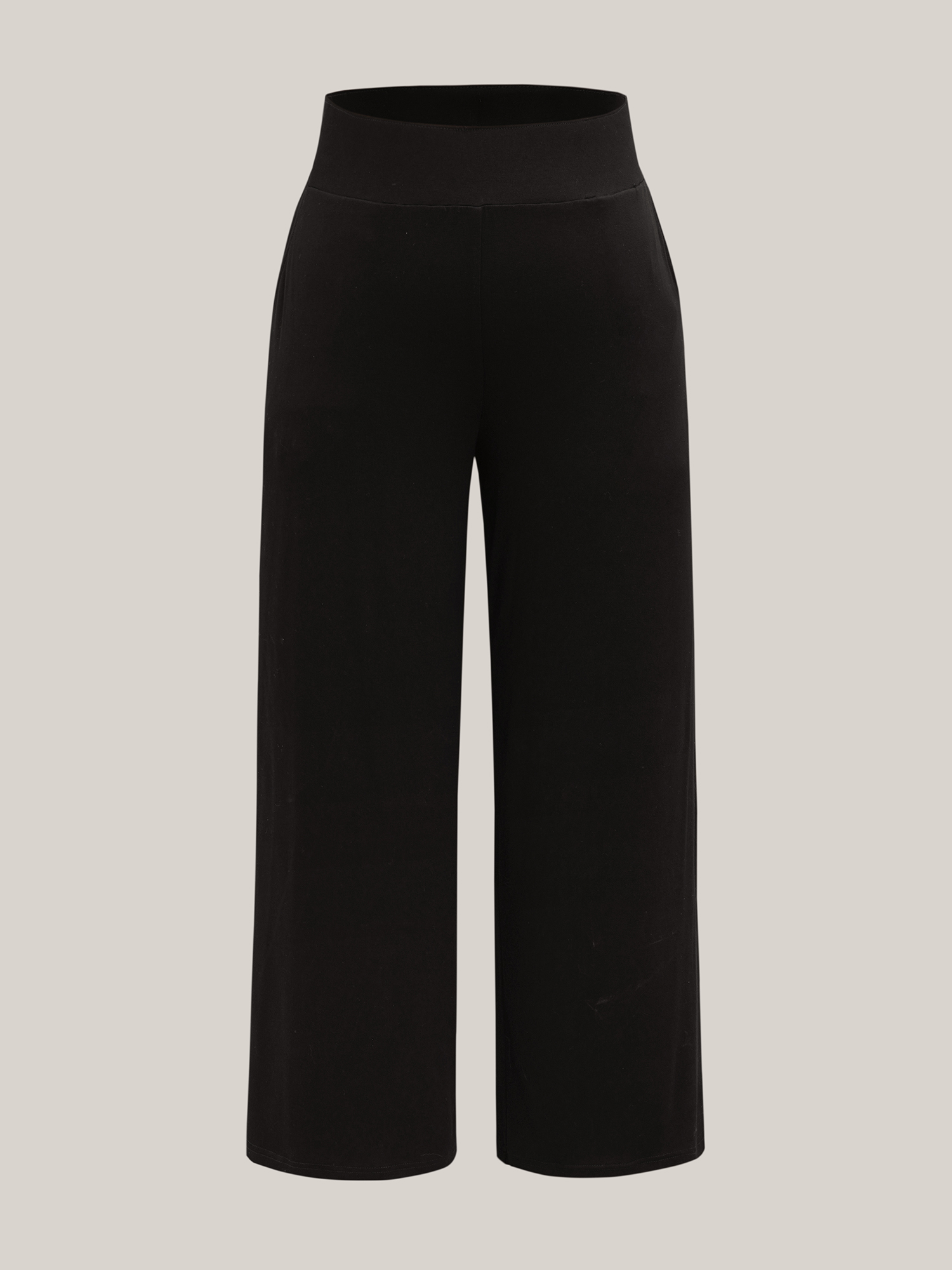 Plus Size Stretchy Waist Straight-Leg Pants Women Black Casual Wide Leg Mid Rise Everyday Pants BloomChic 10/M 