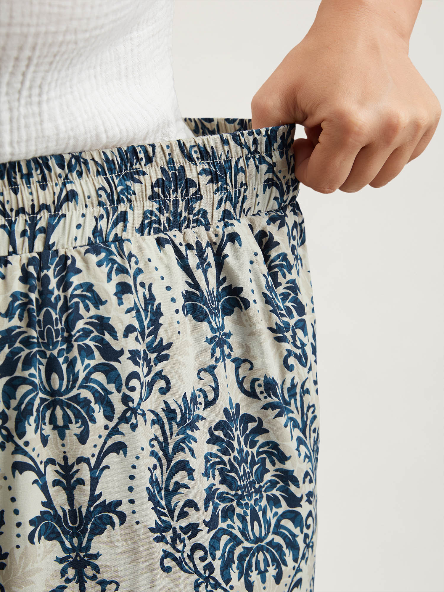 Plus Size Ornate Print Tassel Straight-Leg Pants Women DarkBlue Resort Wide Leg Mid Rise Vacation Pants BloomChic 26/4X 