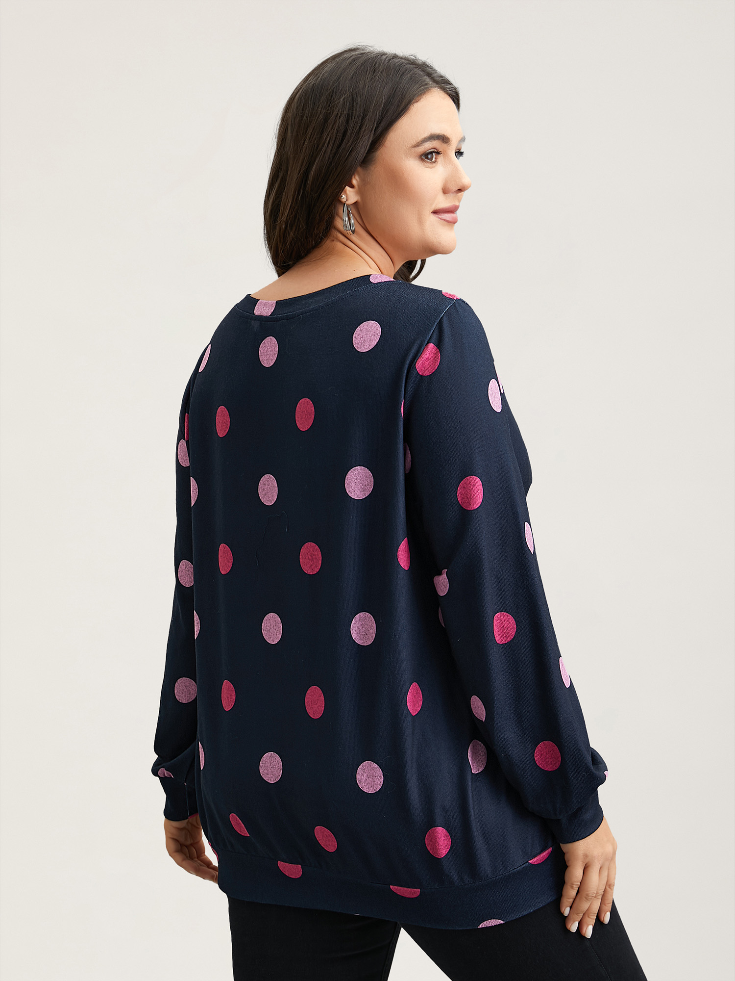 Plus Size Polka Dots Round Neck Fitted Sweatshirt Women Midnight Casual Contrast Round Neck Everyday Sweatshirts BloomChic 18-20/2X 