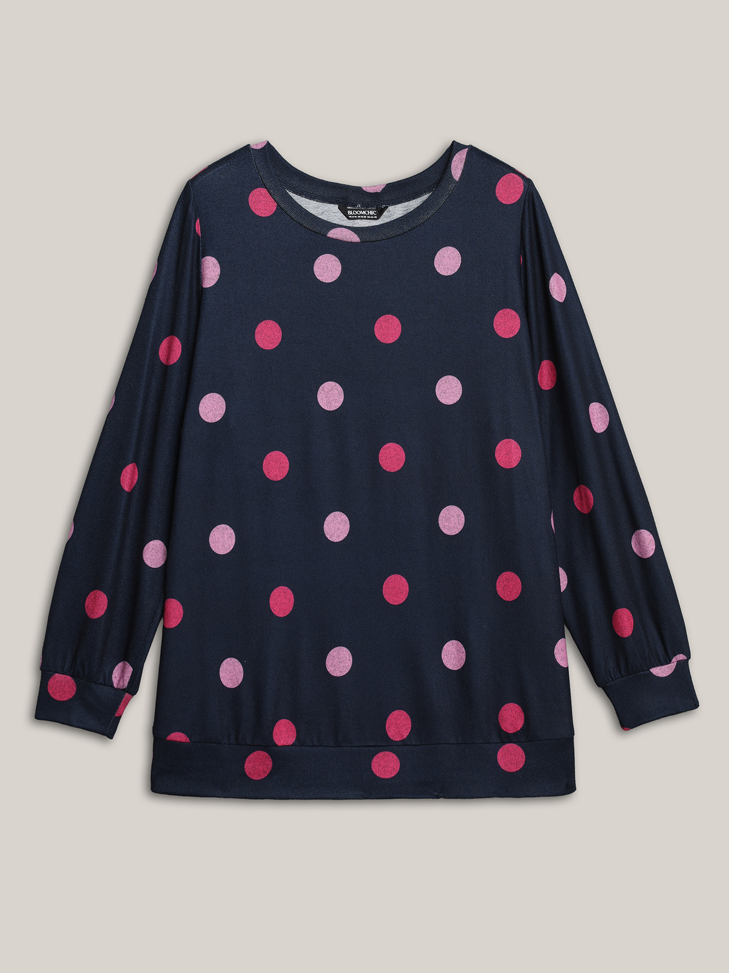 Plus Size Polka Dots Round Neck Fitted Sweatshirt Women Midnight Casual Contrast Round Neck Everyday Sweatshirts BloomChic 18-20/2X 