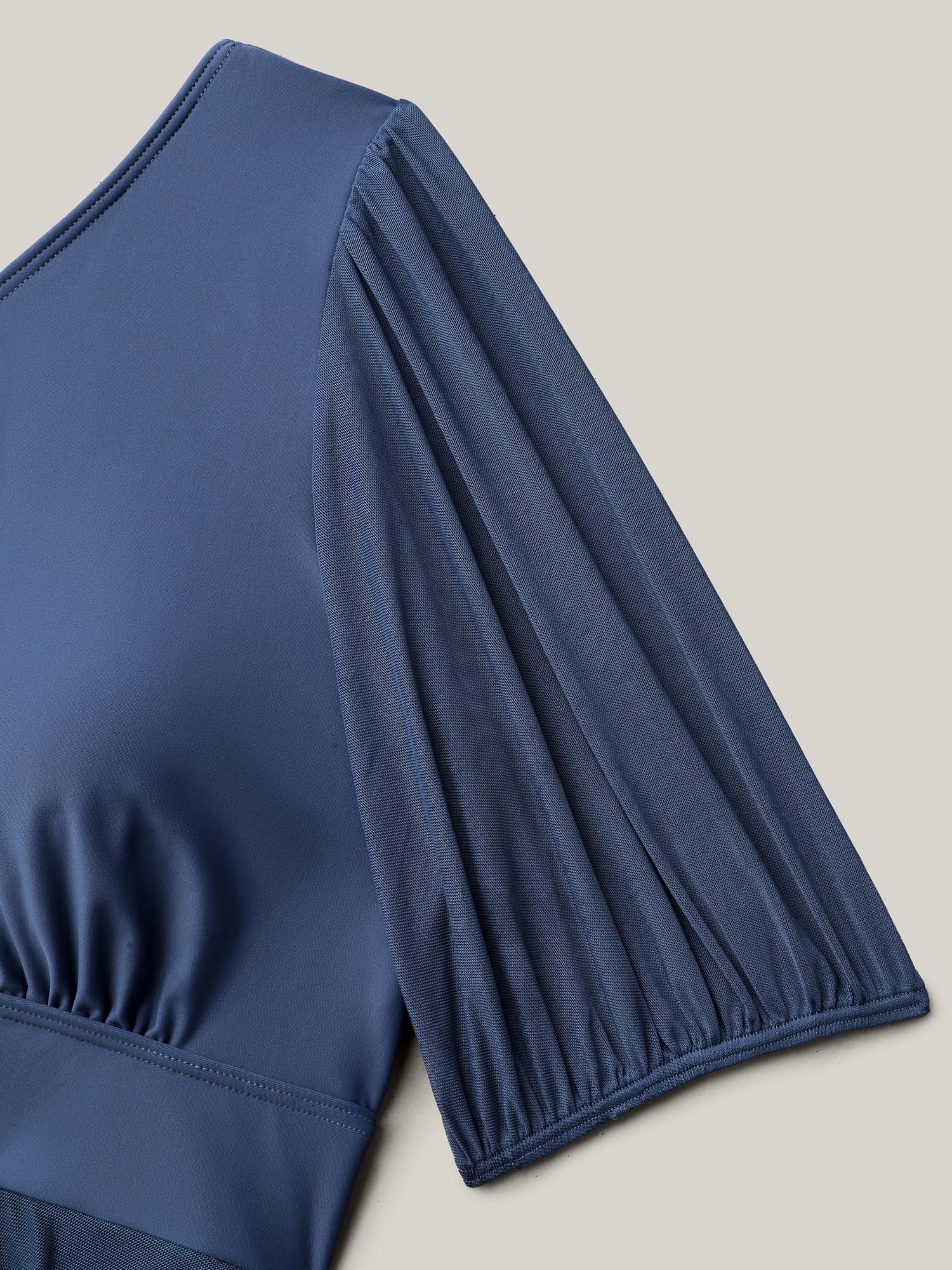 Plus Size Surplice Neck Spliced Sheer Swim Dress Women`s Swimwear Stone Beach Bodycon Overlap Collar High stretch Curve Swim Dresses BloomChic 28/5X 
