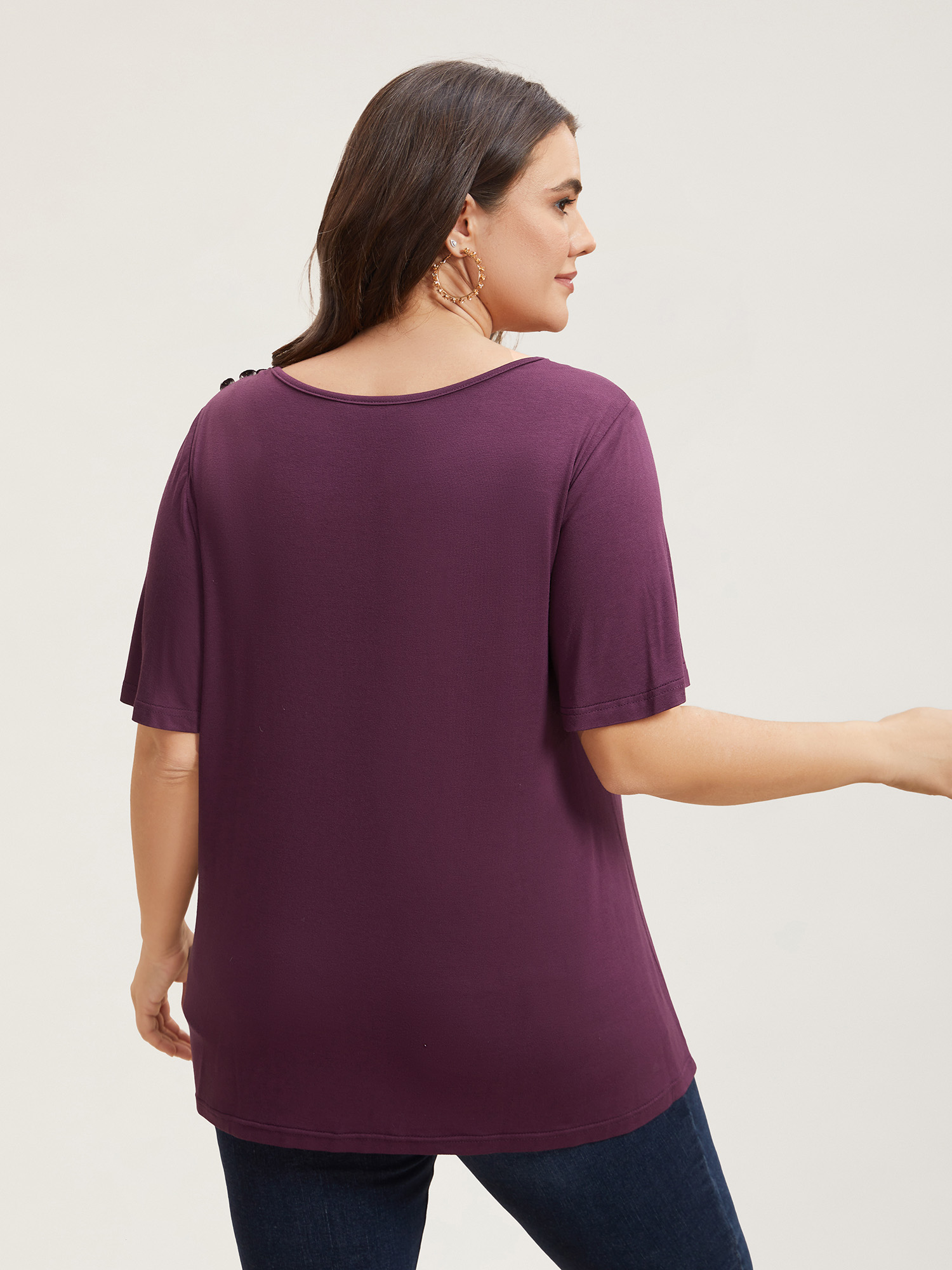 

Plus Size Supersoft Asymmetrical Neckline Flutter Sleeve T-Shirt Plum Women Casual Pleated Asymmetrical Neck Everyday T-shirts BloomChic