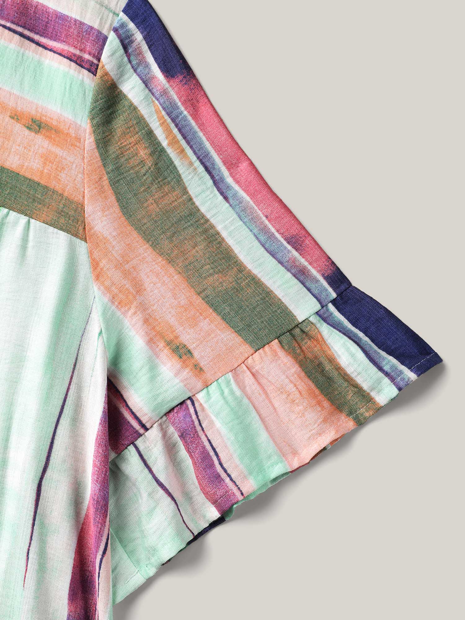Plus Size Multicolor Multi-Color Striped Curved Hem Shirt Women Casual Half Sleeve Round Neck Everyday Blouses BloomChic 10/M 