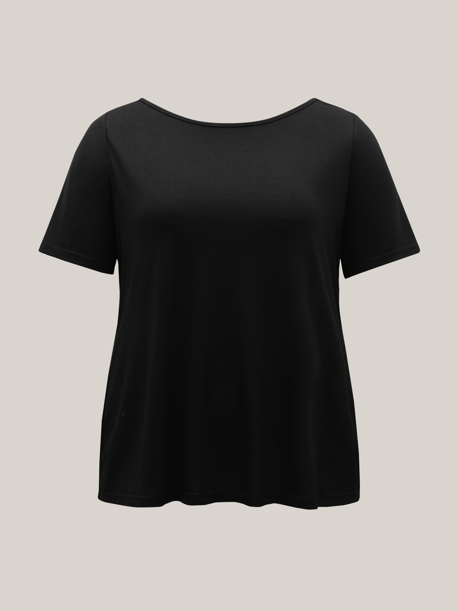 

Plus Size Butterfly Back Stretchy Round Neck T-Shirt Black Women Elegant See through Round Neck Everyday T-shirts BloomChic