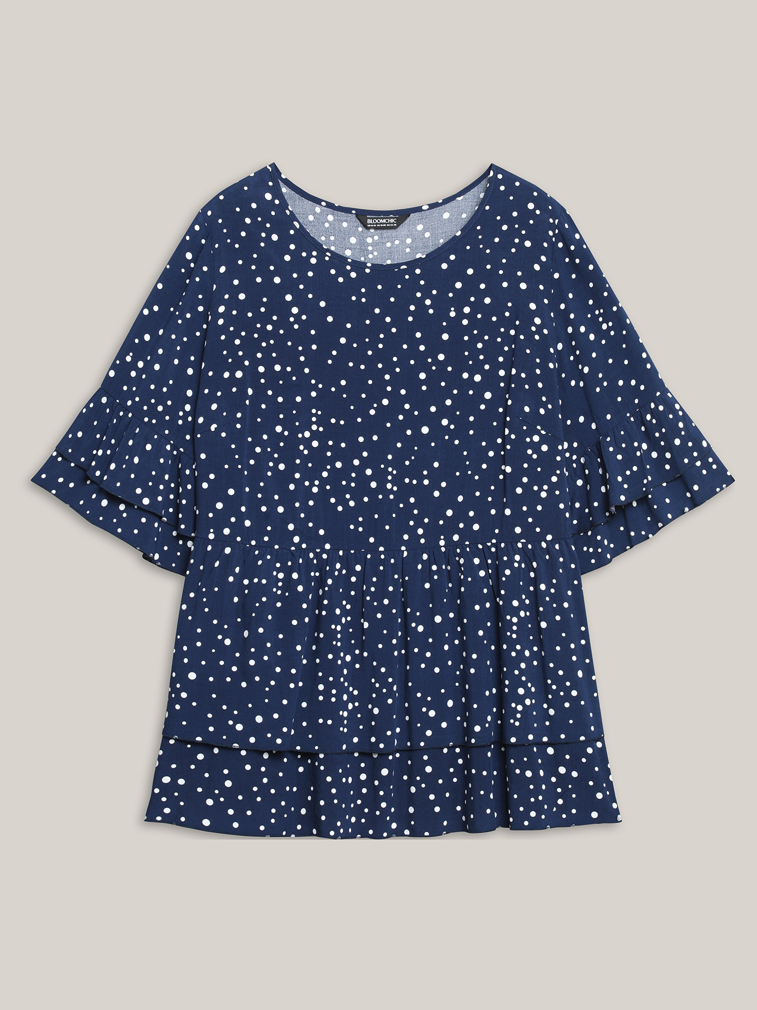 

Plus Size Dots Print Tiered Round Neck Shirt Indigo Half Sleeve Round Neck Elegant Shirts