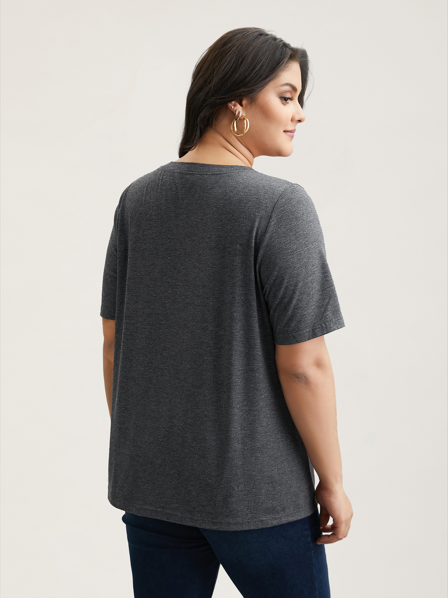 Plus Size Dream Catcher Fitted T-Shirt DimGray Women Casual Non Star and moon Notched collar Everyday T-shirts BloomChic 26/4X 