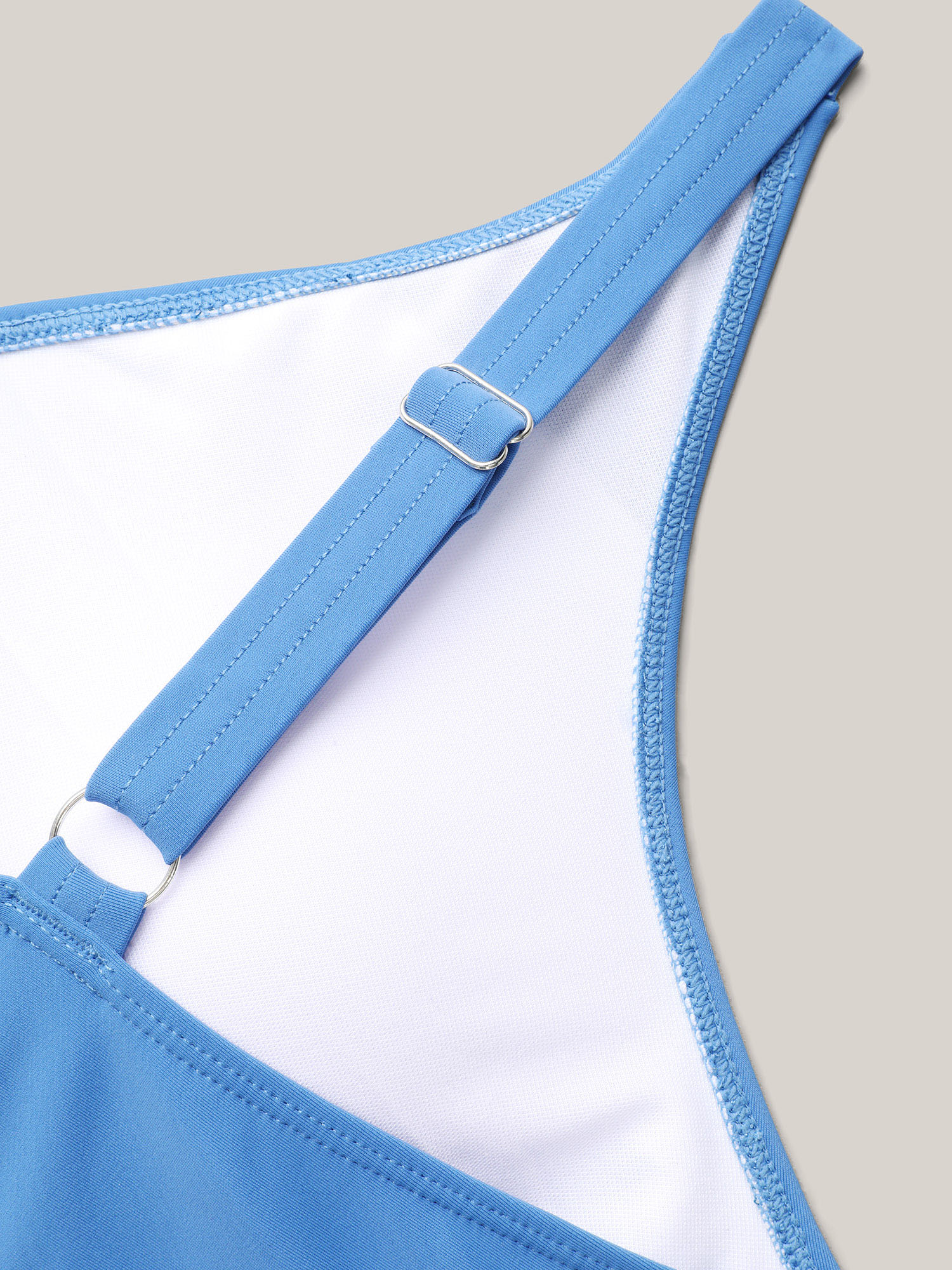 Plus Size Color-Block Surplice Neck Adjustable Swim Dress Women`s Swimwear Mediumblue Beach Bodycon Overlap Collar High stretch Curve Swim Dresses BloomChic 26/4X 