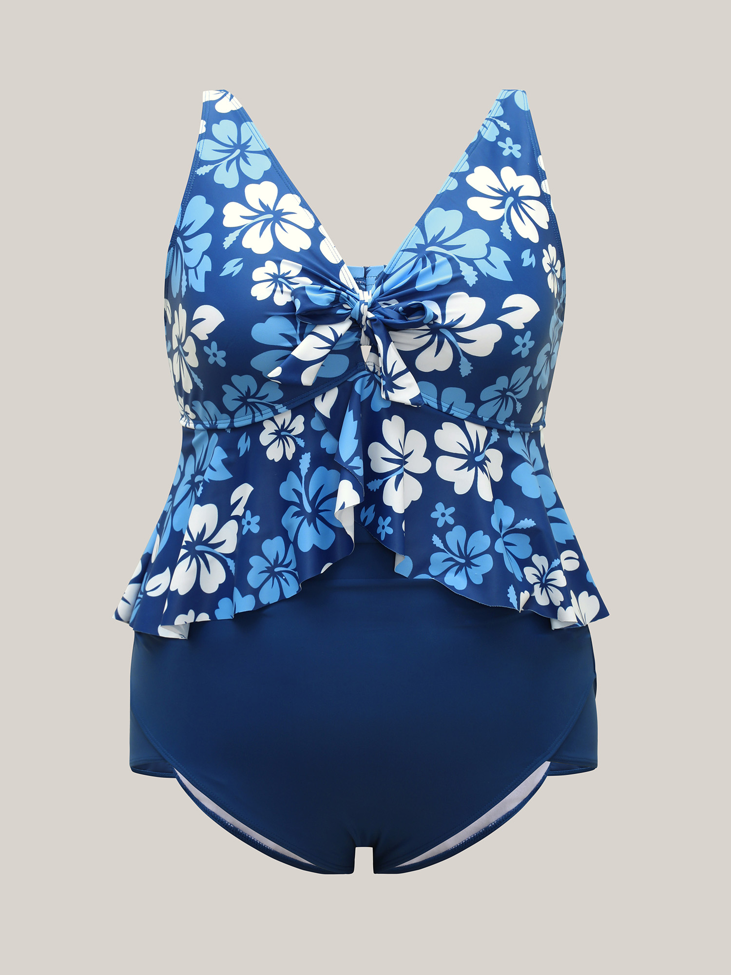 Plus Size Floral Print Twist-Front One-Piece Swimsuit Women`s Swimwear Aegean Beach Tie knot Curve Bathing Suits High stretch One Pieces BloomChic 22-24/3X 