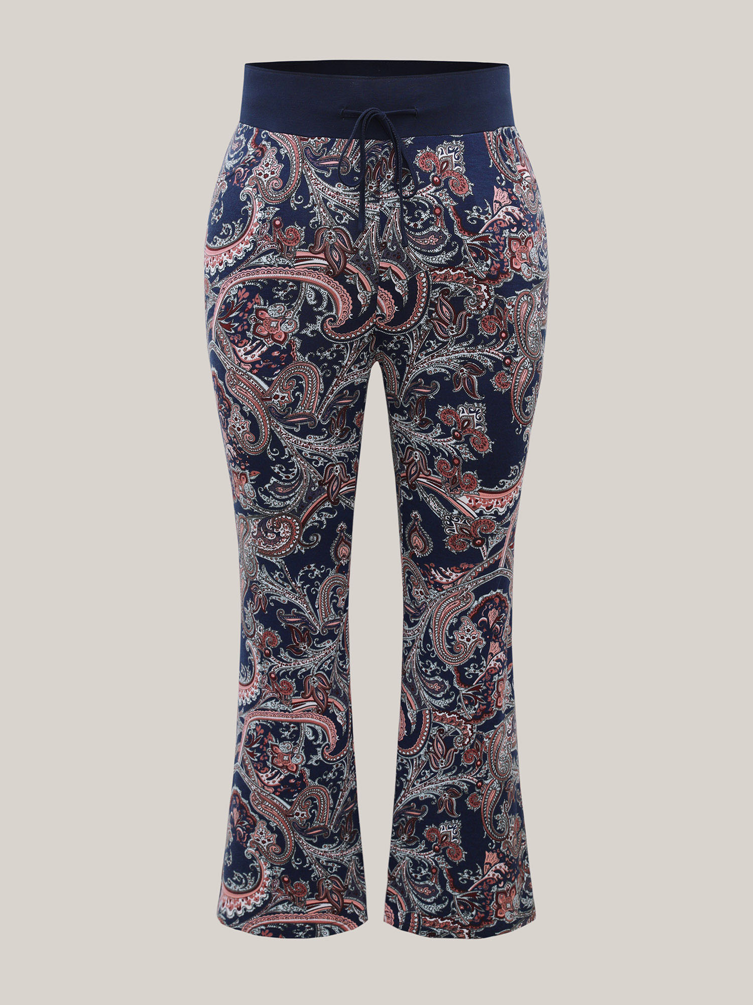 

Plus Size Color Block Paisley Print Drawstring Pants Women Indigo Resort Bootcut Mid Rise Vacation Pants BloomChic