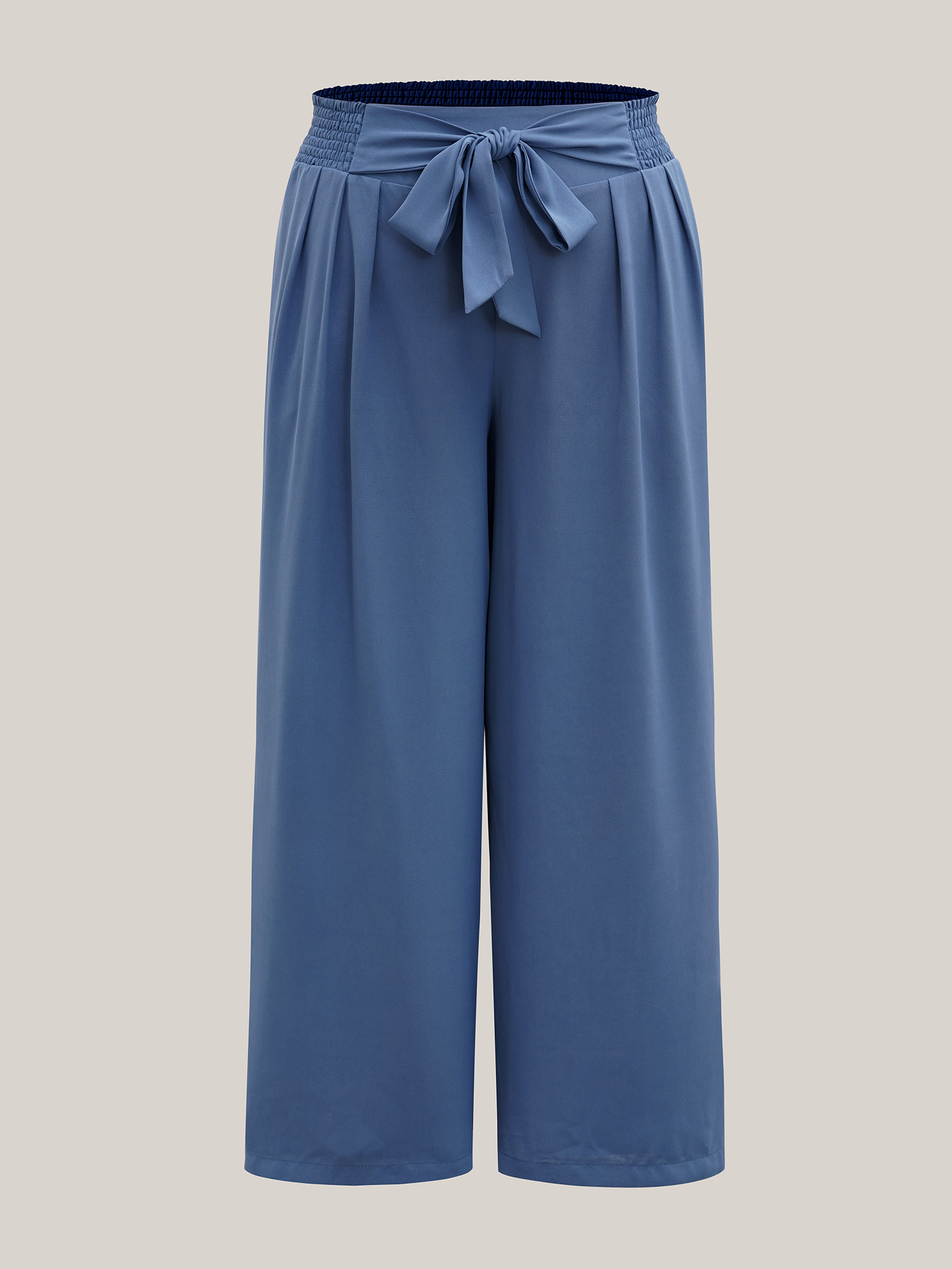 Plus Size Smocked Waist-Tie Flared Pants Women Mediumblue Elegant Wide Leg Mid Rise Everyday Pants BloomChic 10/M 