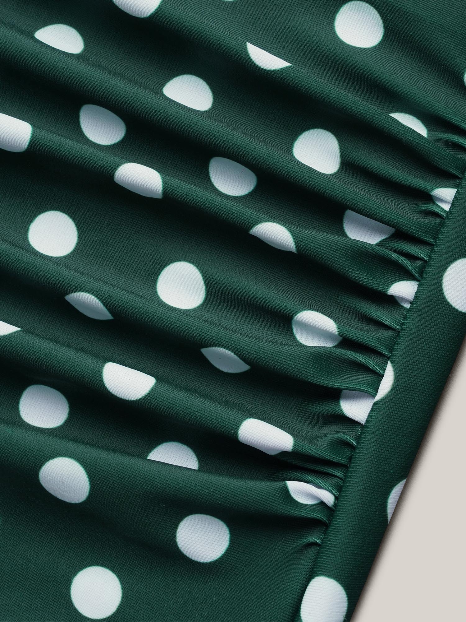 Plus Size Cold-Shoulder Polka Dot Ruffle One-Piece Swimsuit Women`s Swimwear DarkGreen Beach Gathered Curve Bathing Suits High stretch One Pieces BloomChic 22-24/3X 