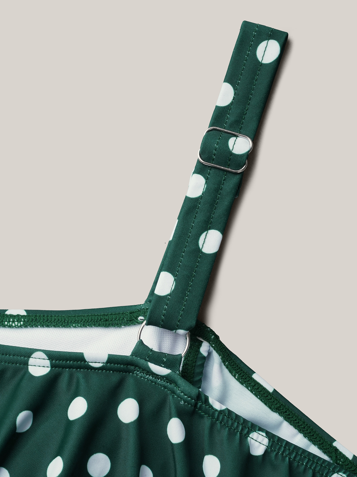 Plus Size Cold-Shoulder Polka Dot Ruffle One-Piece Swimsuit Women`s Swimwear DarkGreen Beach Gathered Curve Bathing Suits High stretch One Pieces BloomChic 22-24/3X 