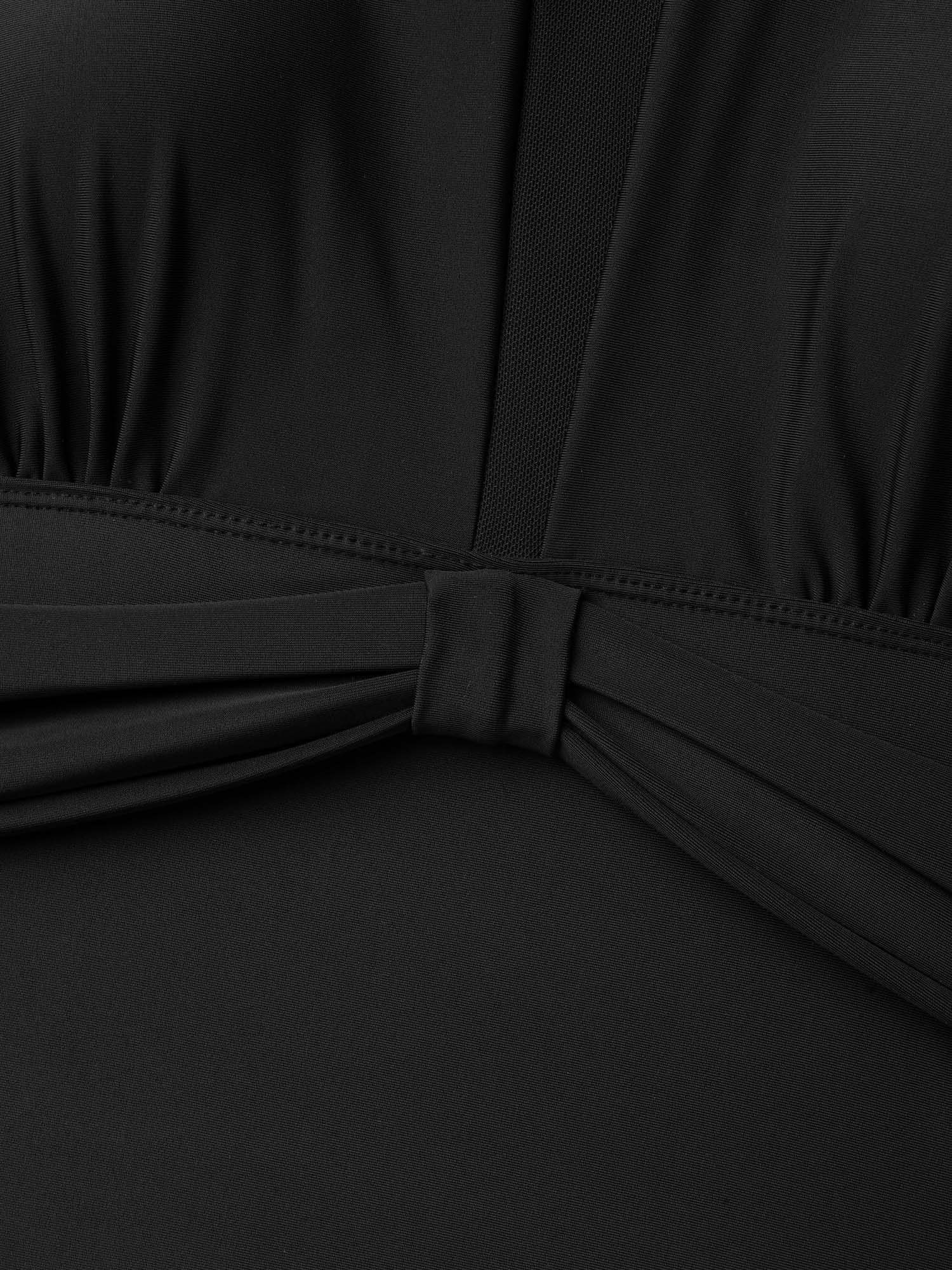 Plus Size Sheer Ruched Adjustable Straps Swim Top Women`s Swimwear Black Beach Gathered High stretch Skinny Round Neck Curve Swim Tops BloomChic 22-24/3X 
