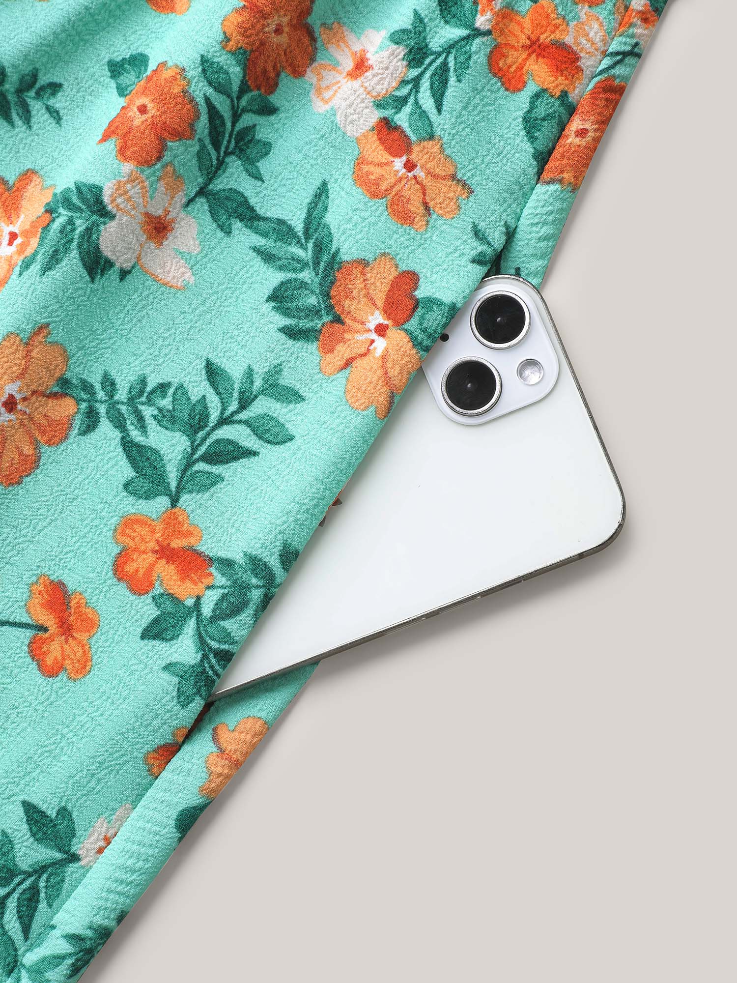 Plus Size Floral Print Ruffled Pockets Midi Dress Turquoise Women Elegant Texture Round Neck Short sleeve Curvy BloomChic 26/4X 
