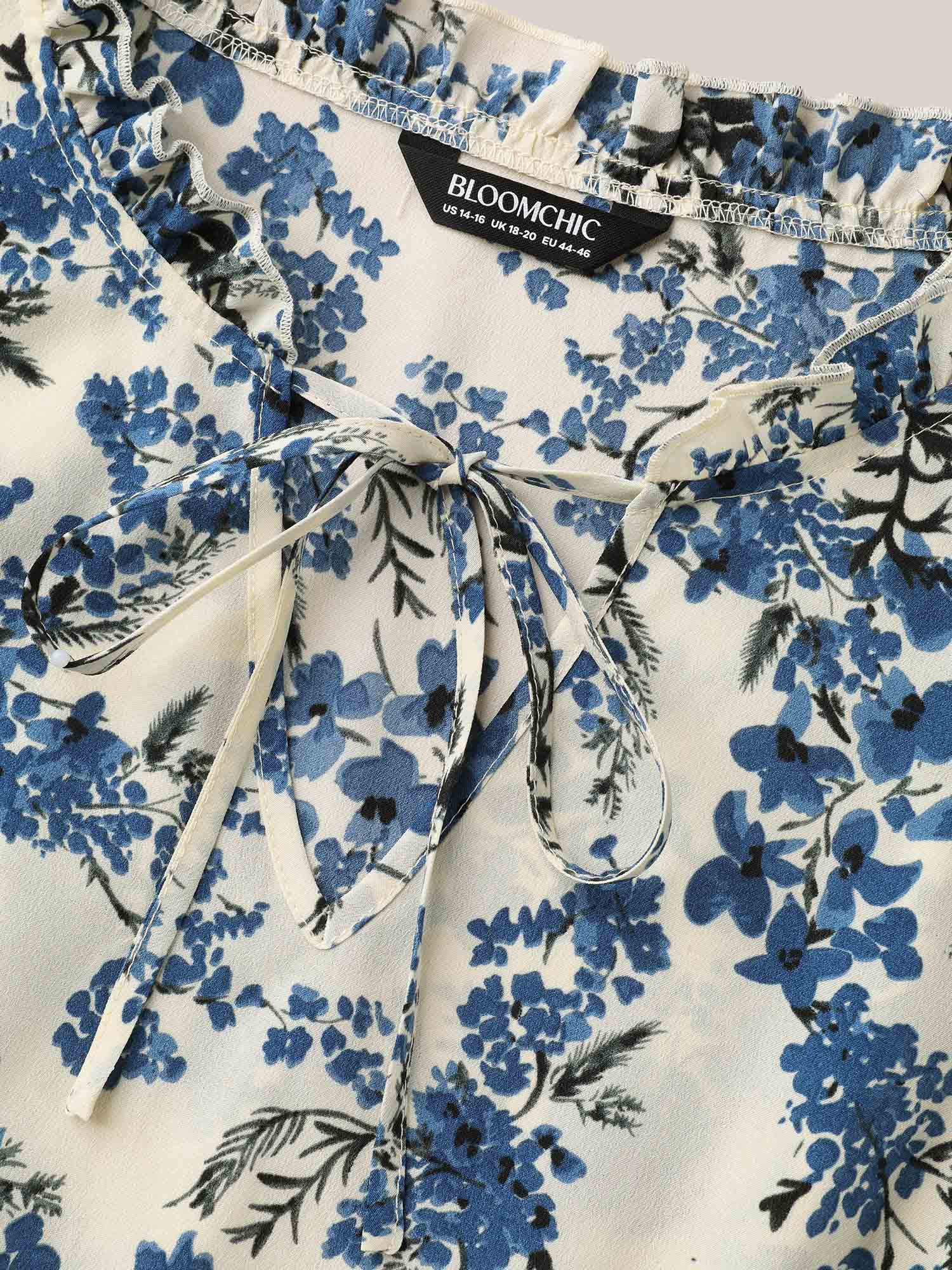 Plus Size In Full Bloom Notched Collar Pockets Midi Dress Skyblue Women Elegant Tie knot Notched collar Short sleeve Curvy BloomChic 30/6X 