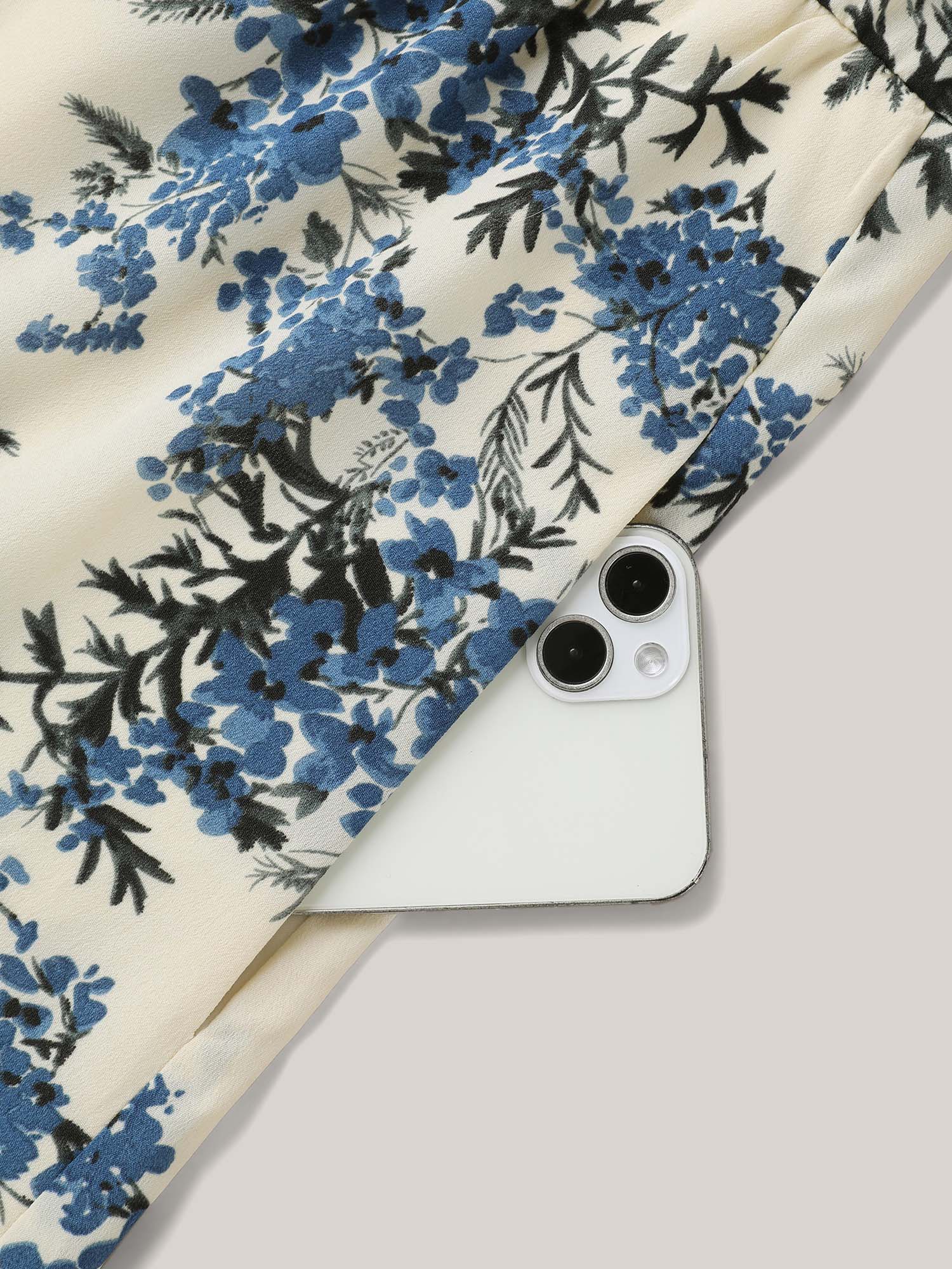 Plus Size In Full Bloom Notched Collar Pockets Midi Dress Skyblue Women Elegant Tie knot Notched collar Short sleeve Curvy BloomChic 30/6X 