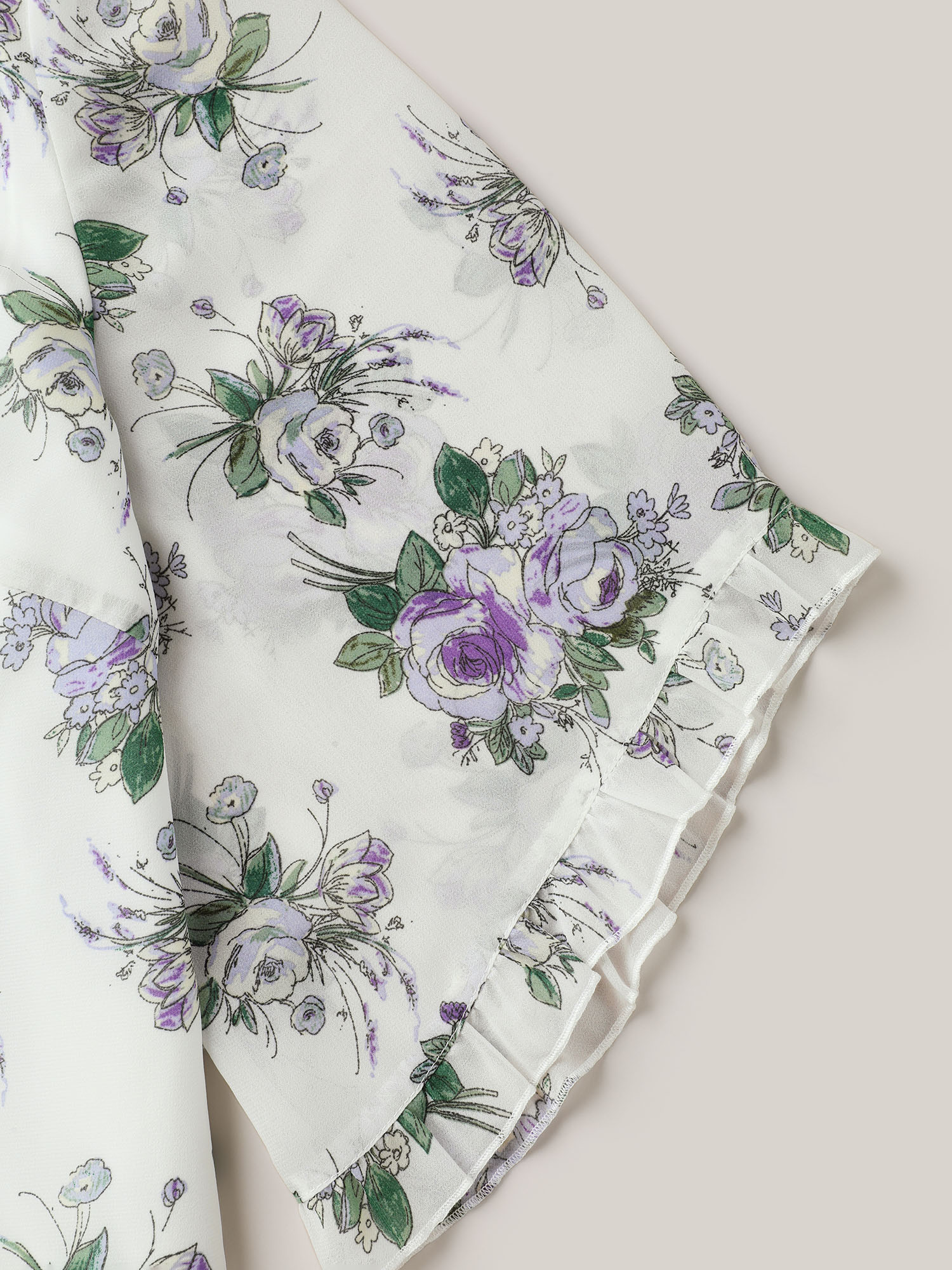 Plus Size Originalwhite Chiffon Floral Ruffled Edges Shirt Women Elegant Elbow-length sleeve Round Neck Everyday Blouses BloomChic 14-16/1X 