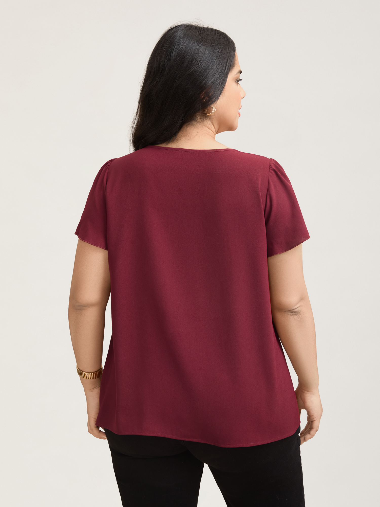 Plus Size Scarlet Plain Neck Cut-Out Pintuck Shirt Women At the Office Short sleeve Round Neck Work Blouses BloomChic 28/5X 