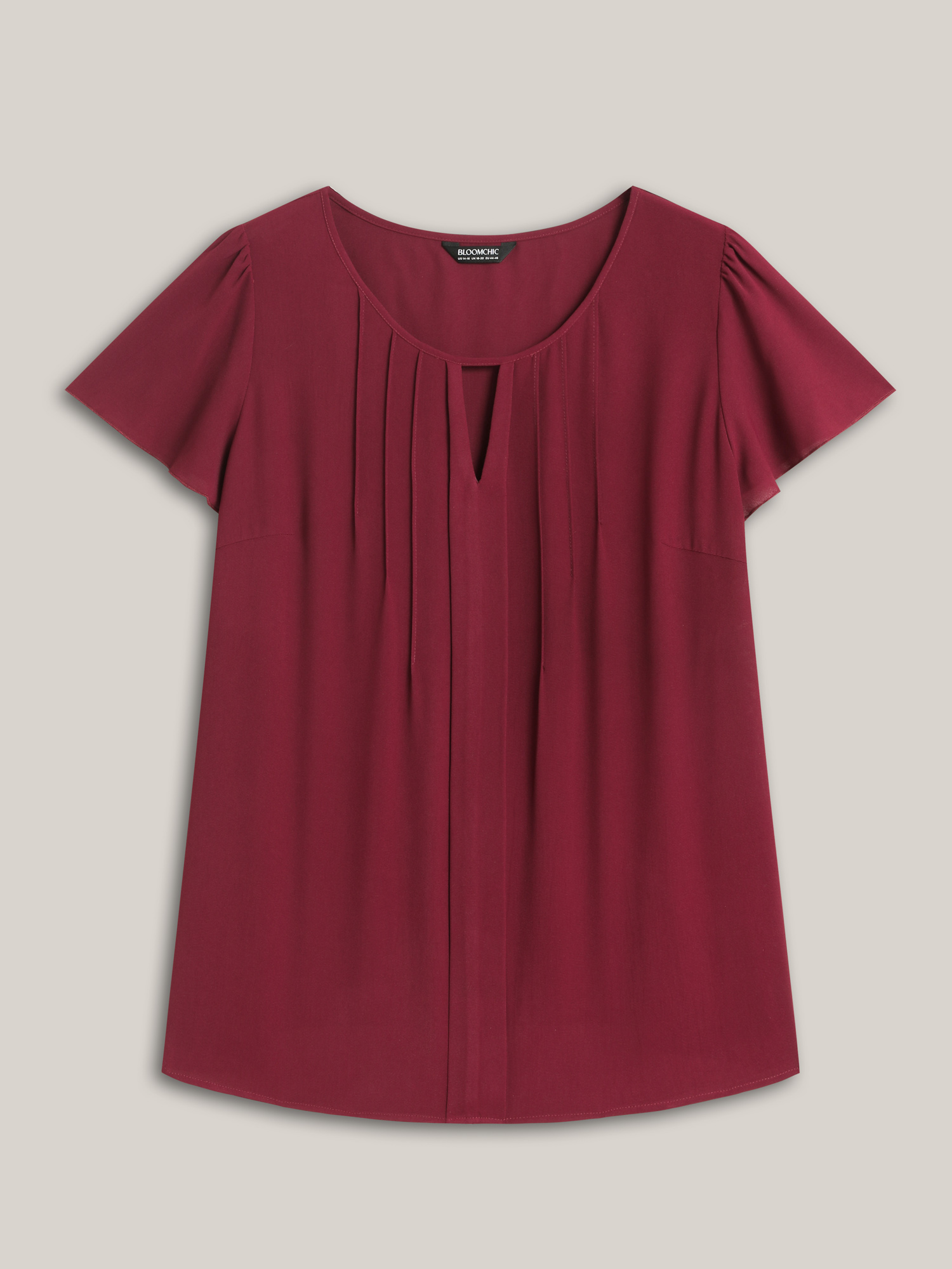 Plus Size Scarlet Plain Neck Cut-Out Pintuck Shirt Women At the Office Short sleeve Round Neck Work Blouses BloomChic 28/5X 
